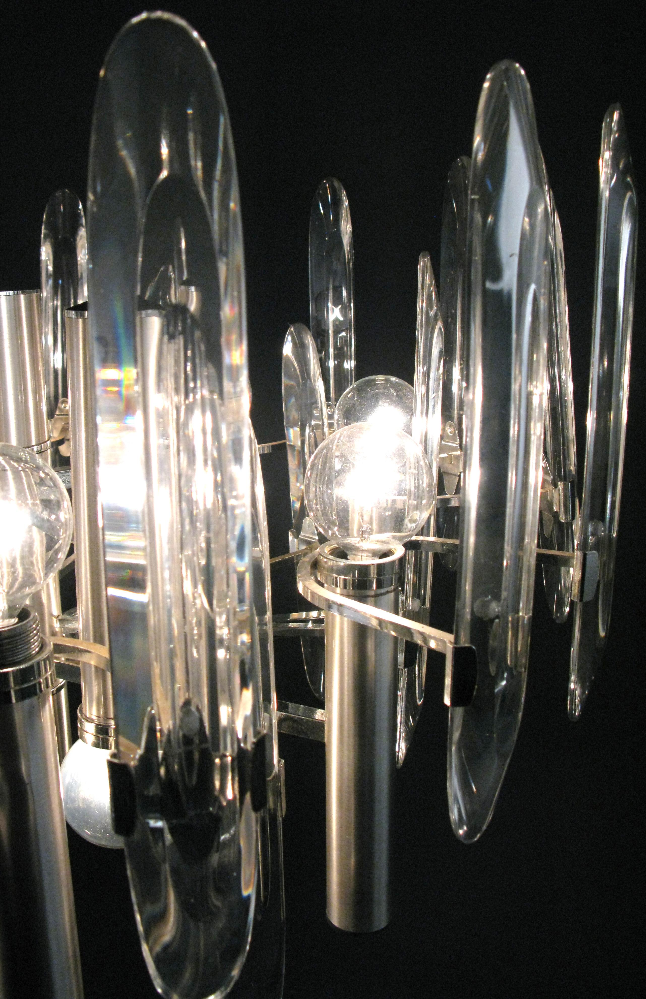 Large Italian Twelve Light Chrome and Glass Chandelier by Sciolari For Sale 2