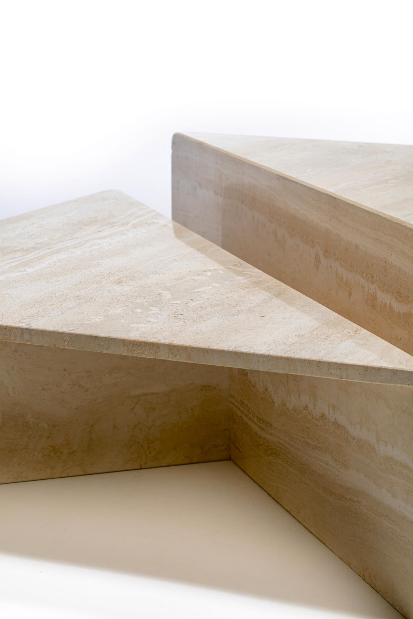 Large Italian Two Part Travertine Modular Coffee Table by Up & Up, circa 1970s For Sale 7