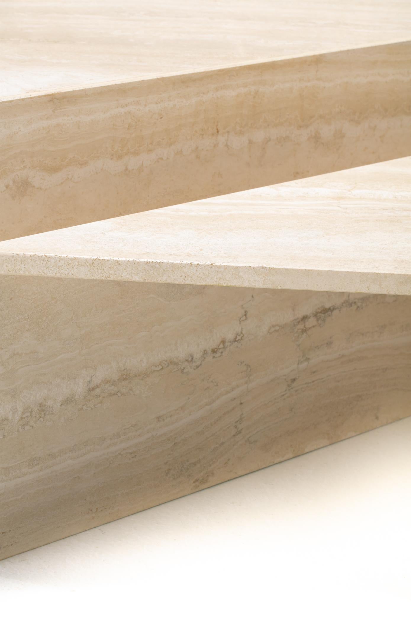 Large Italian Two Part Travertine Modular Coffee Table by Up & Up, circa 1970s For Sale 12