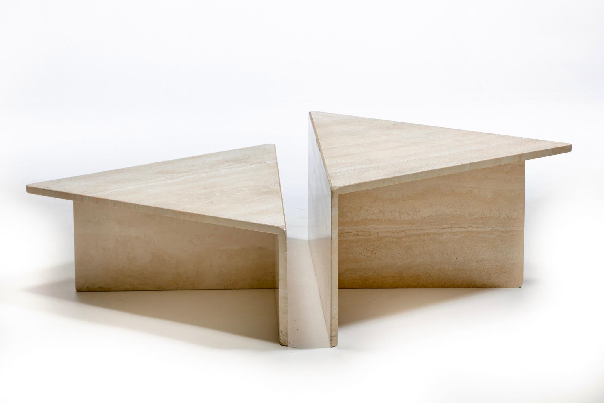Large Italian Two Part Travertine Modular Coffee Table by Up & Up, circa 1970s In Good Condition For Sale In Saint Louis, MO