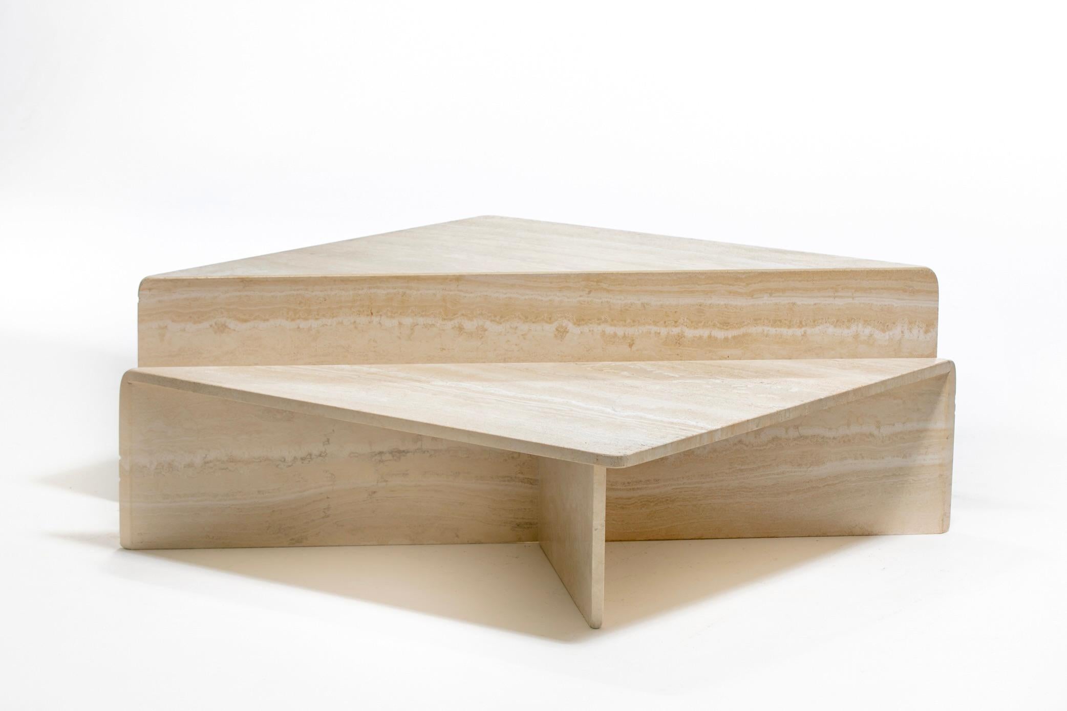 Large Italian Two Part Travertine Modular Coffee Table by Up & Up, circa 1970s For Sale 1