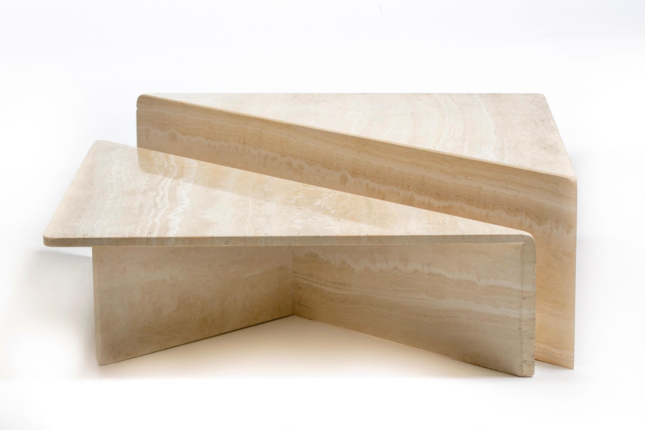 Large Italian Two Part Travertine Modular Coffee Table by Up & Up, circa 1970s For Sale 3