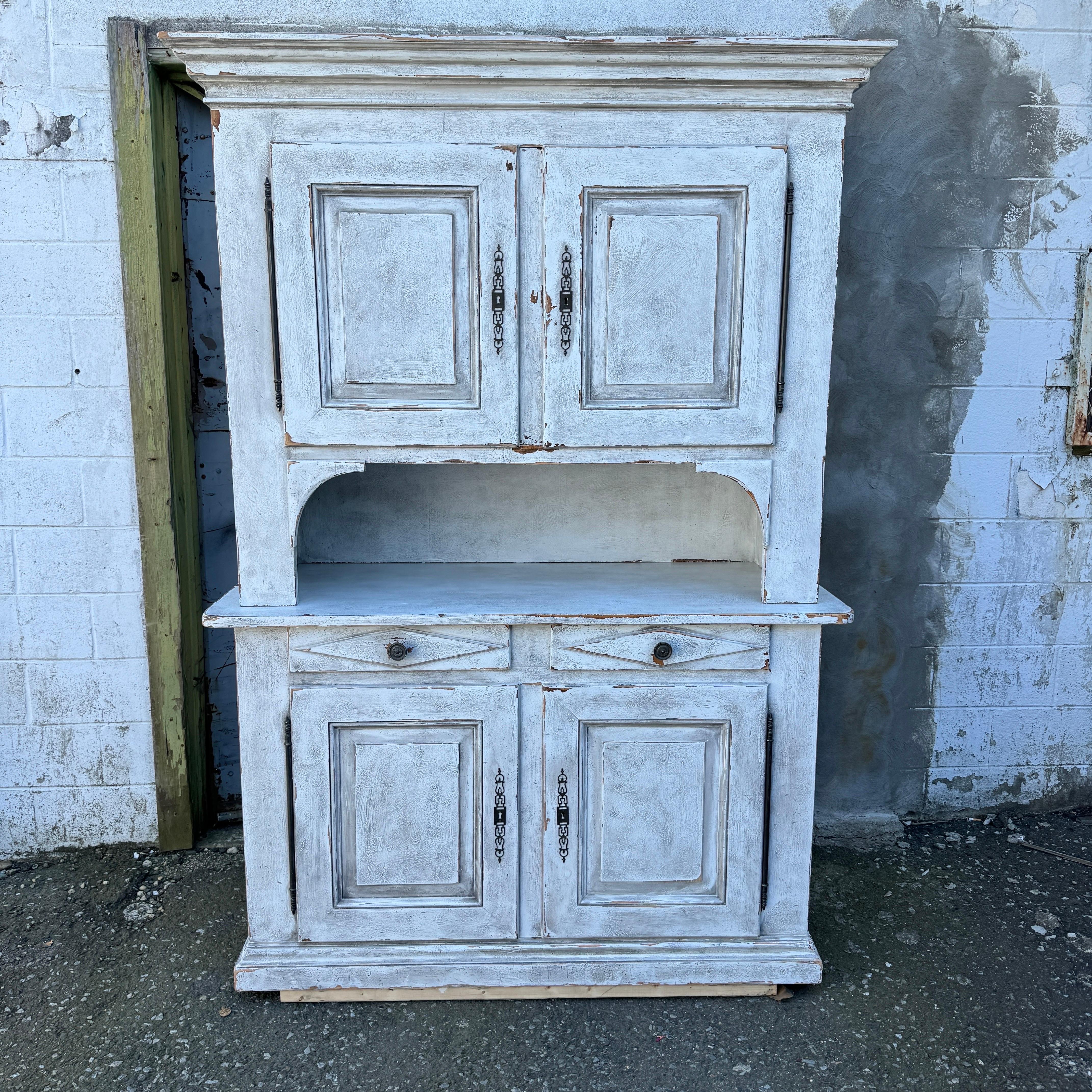 French Provincial Large Italian Two Piece Hand-Painted Cabinet with Drawers For Sale