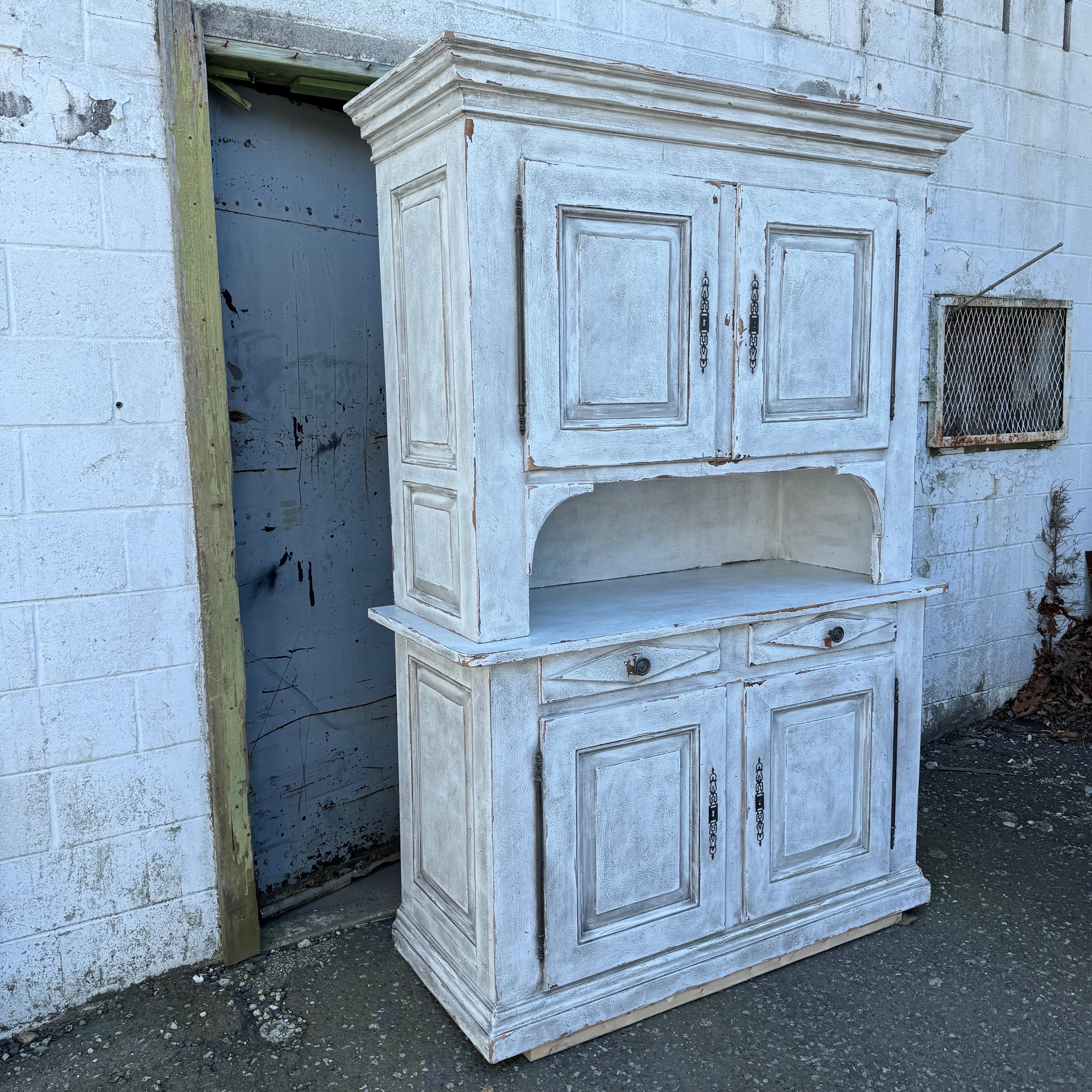 Hand-Crafted Large Italian Two Piece Hand-Painted Cabinet with Drawers For Sale