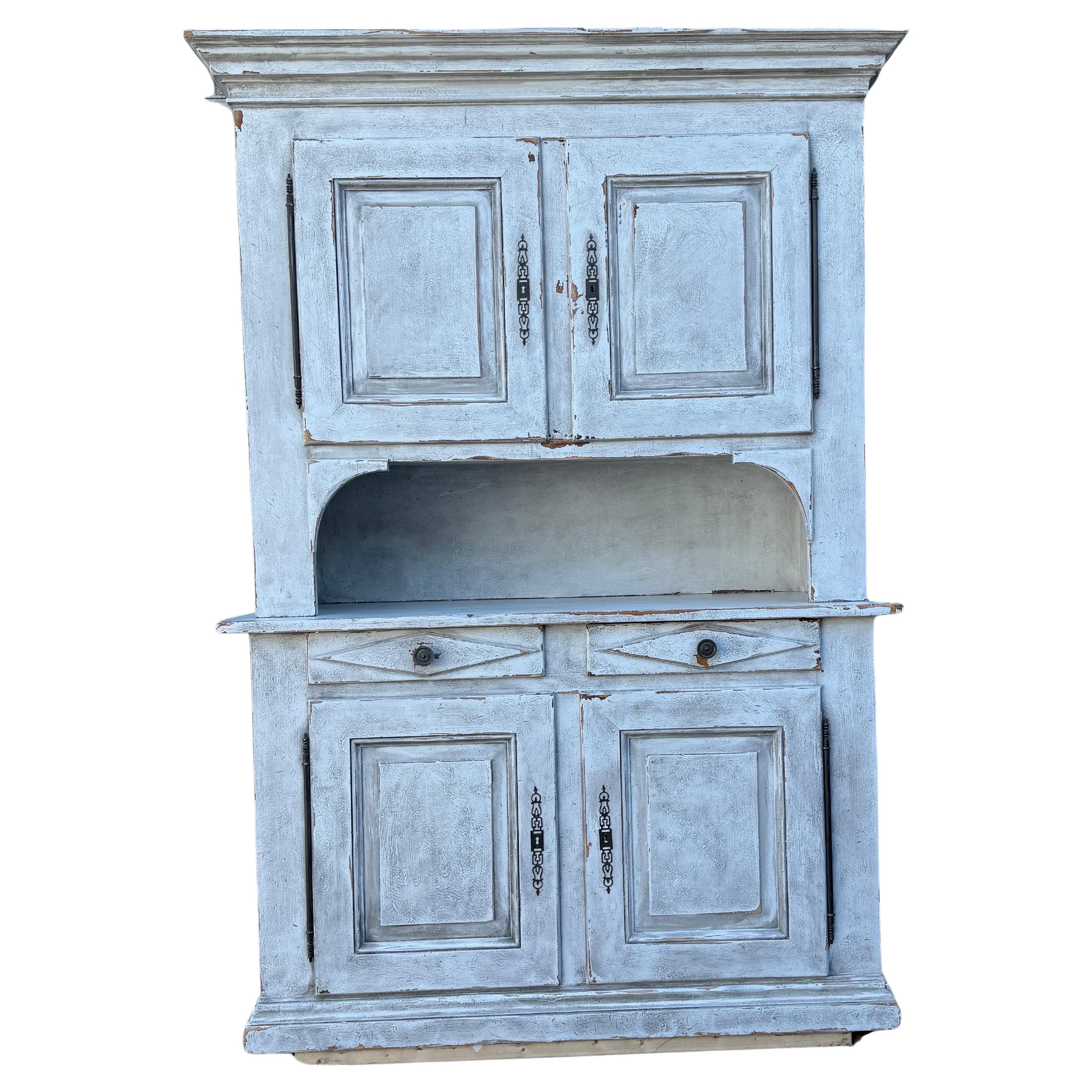 Large Italian Two Piece Hand-Painted Cabinet with Drawers For Sale