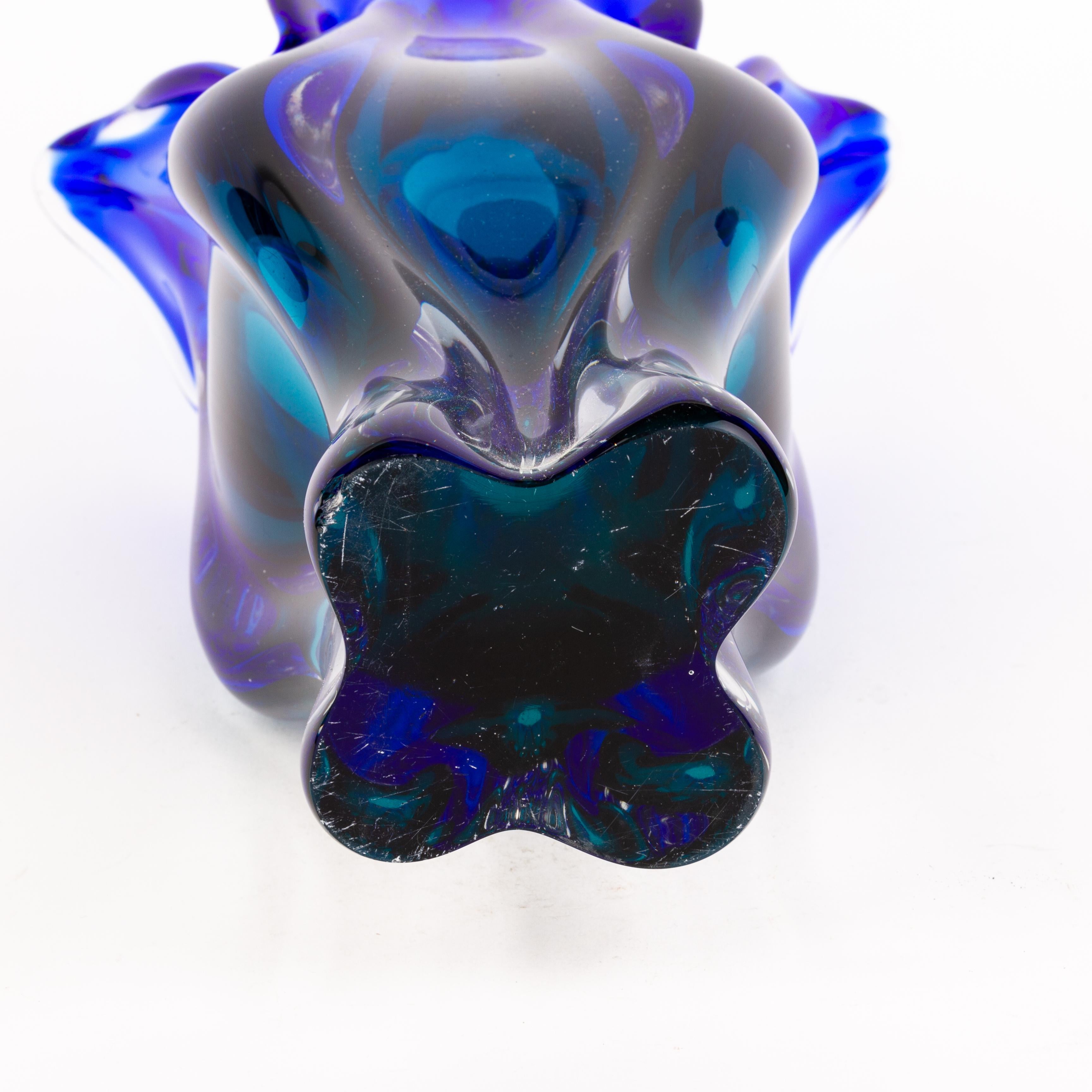 Blown Glass Large Italian Venetian Murano Mid-Century Sommerso Blue Glass Vase For Sale
