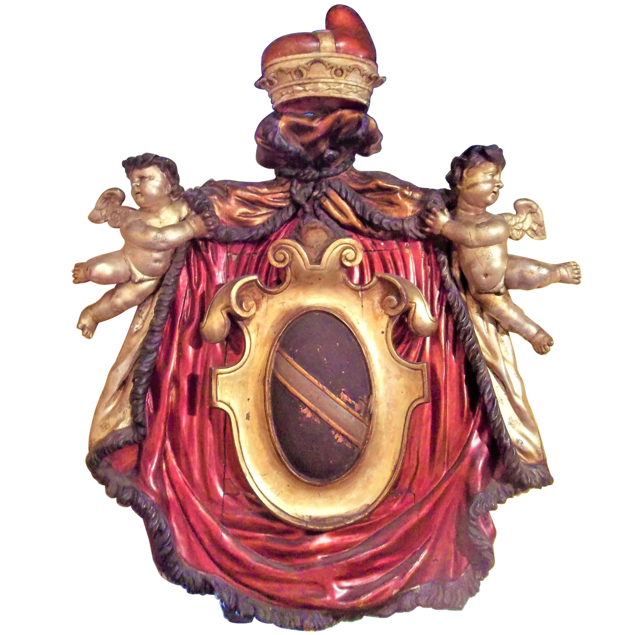 Large Italian Venetian Overdoor Armorial Crest or Coat of Arms