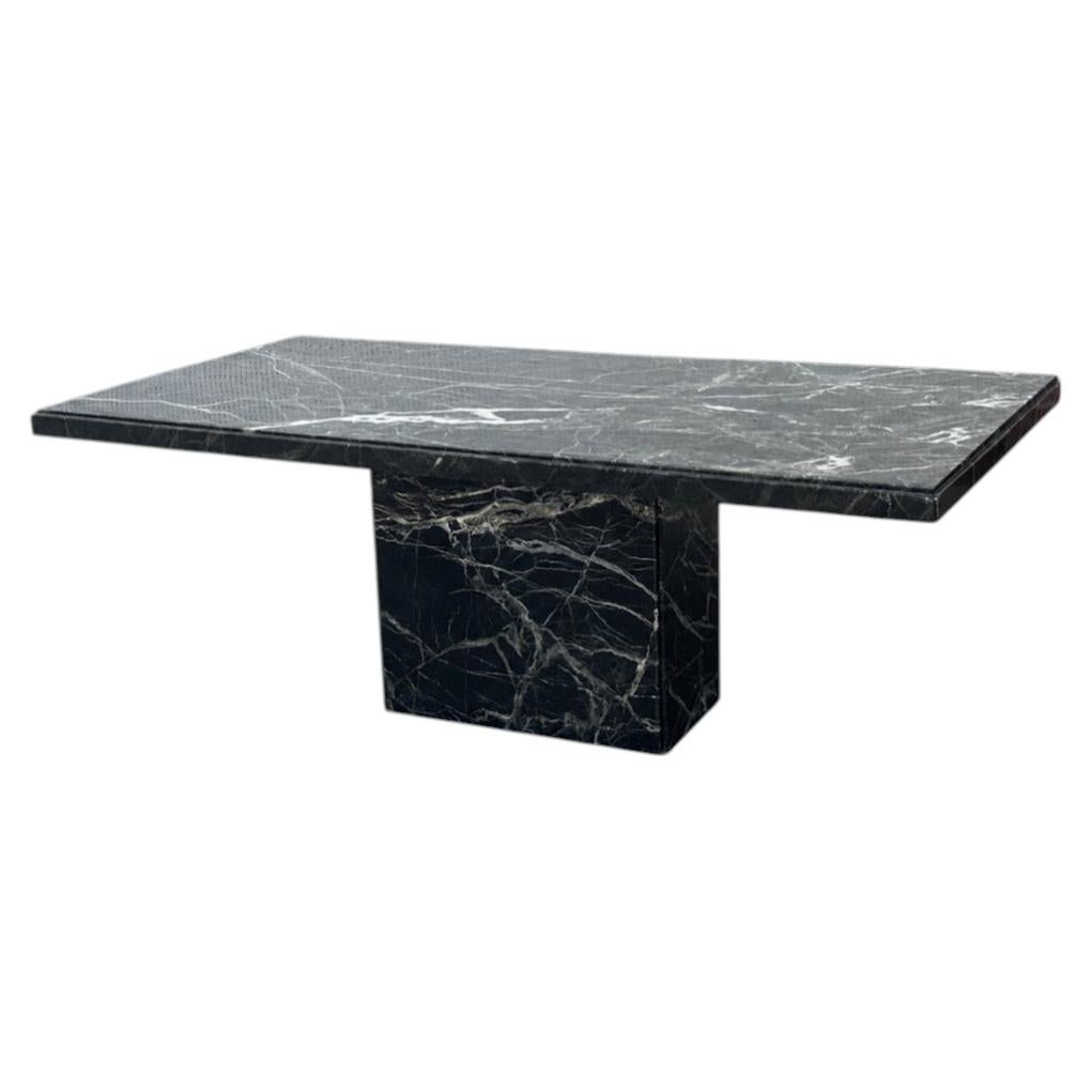 Large Italian Verde Marble Stone Rectangular Pedestal Dining Table