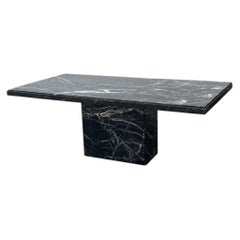 Large Italian Verde Marble Stone Rectangular Pedestal Dining Table