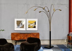 Large Italian Vintage Arched Floor Lamp in Brass, Italy, circa 1970