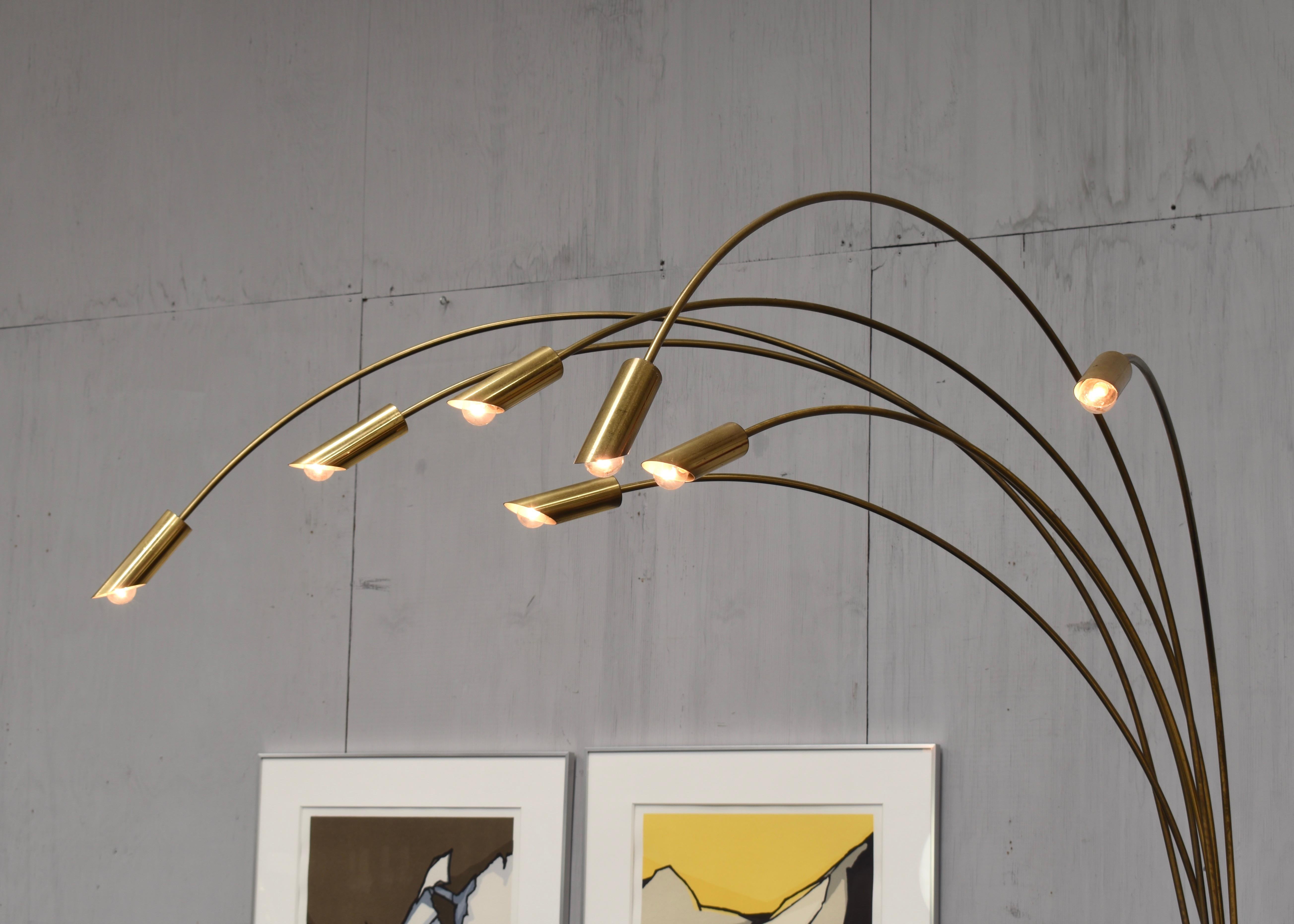 Large Italian Vintage Arched Floor Lamp in Brass, Italy, circa 1970 For Sale 2