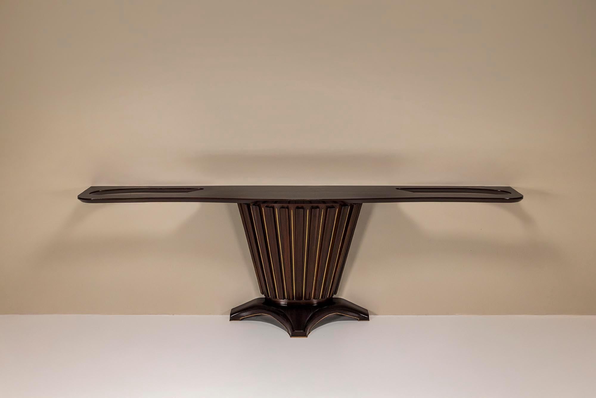 Gran consola italiana vintage de madera y latón, años 50 Italiano en venta