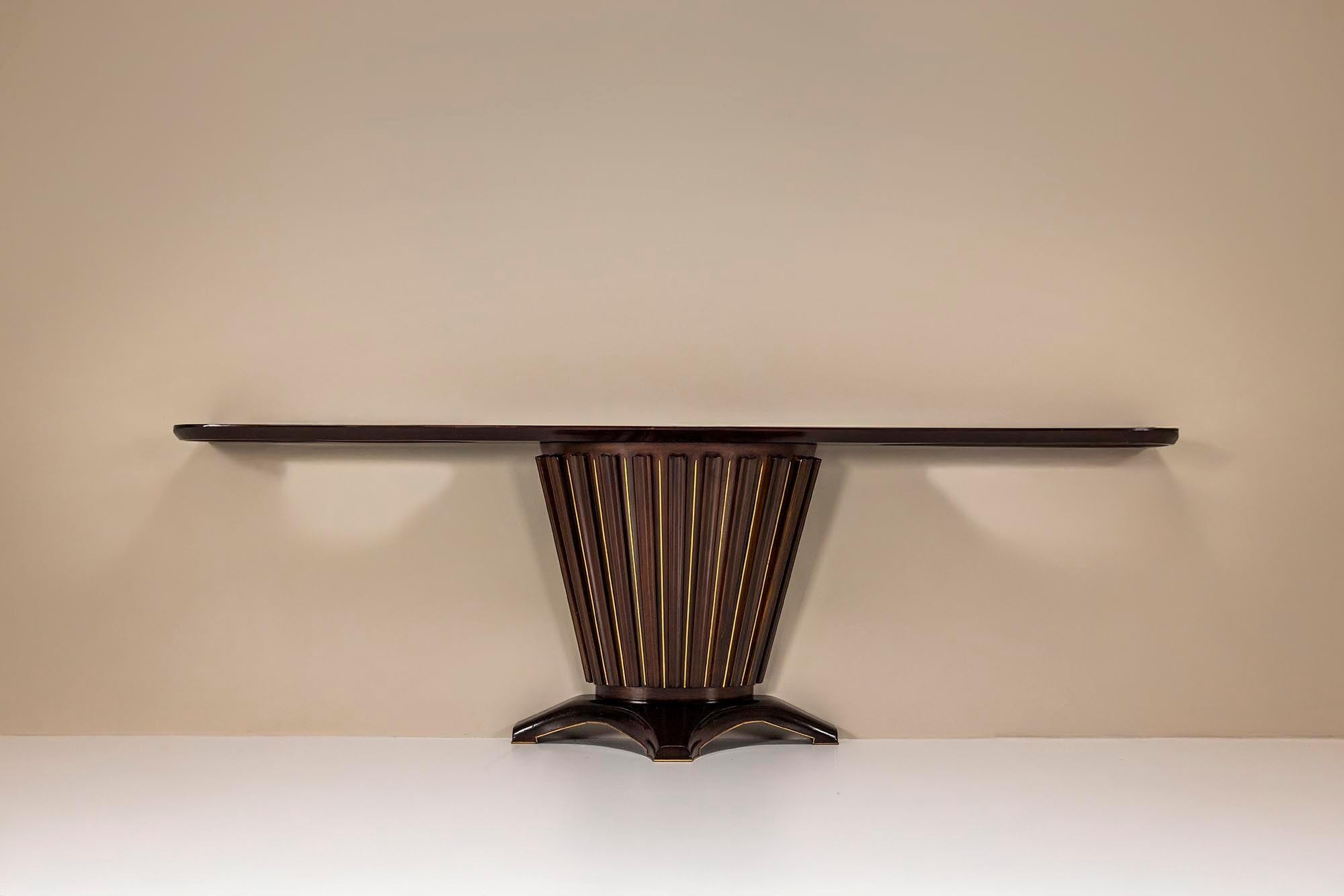 Gran consola italiana vintage de madera y latón, años 50 Moderno de mediados de siglo en venta