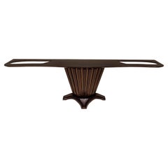 Gran consola italiana vintage de madera y latón, años 50