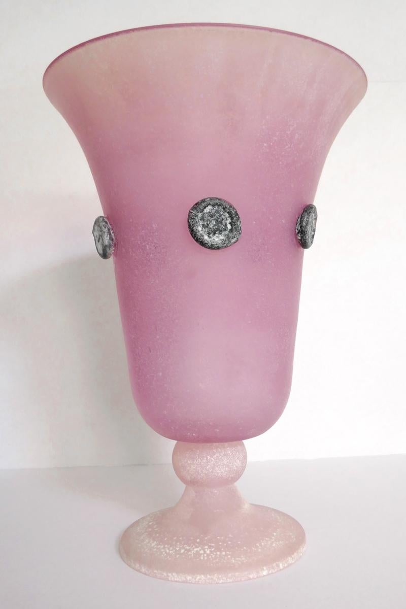 20th Century Large Decorative Italian Vintage Blown Murano Glass Urn Vase For Sale