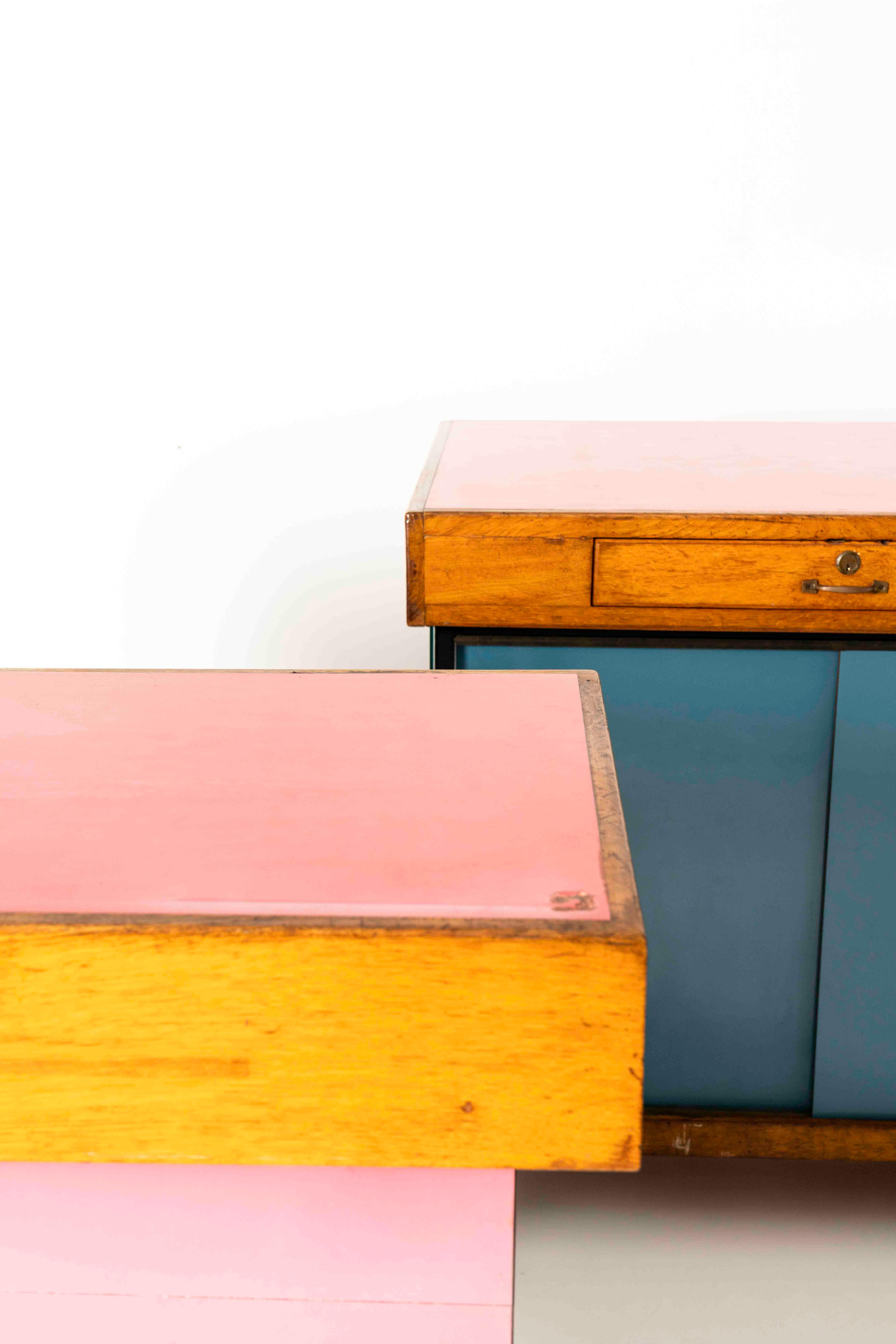 Large Italian Vintage Shop Counter in Pink and Blue, ca 1960s 8