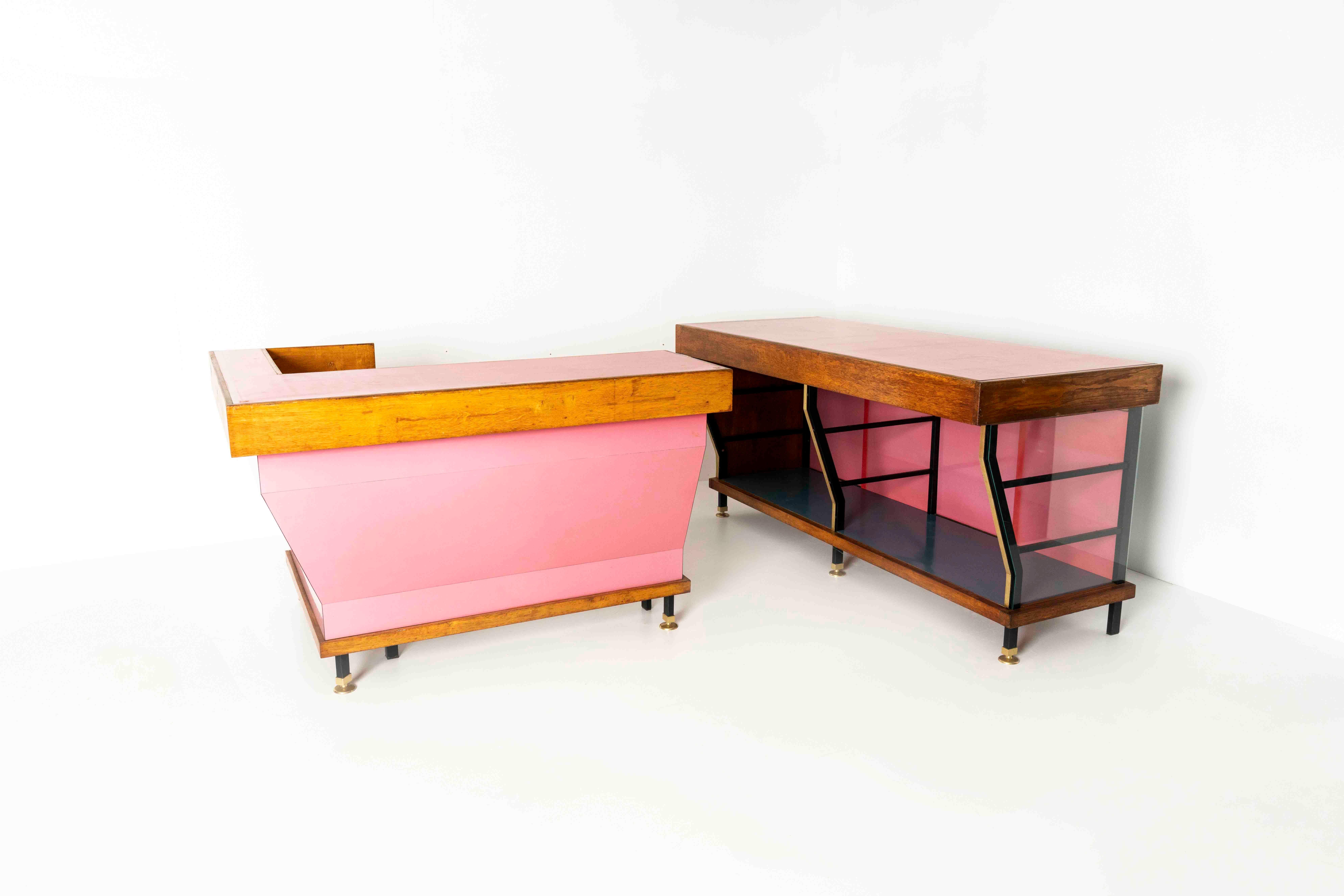 Mid-20th Century Large Italian Vintage Shop Counter in Pink and Blue, ca 1960s