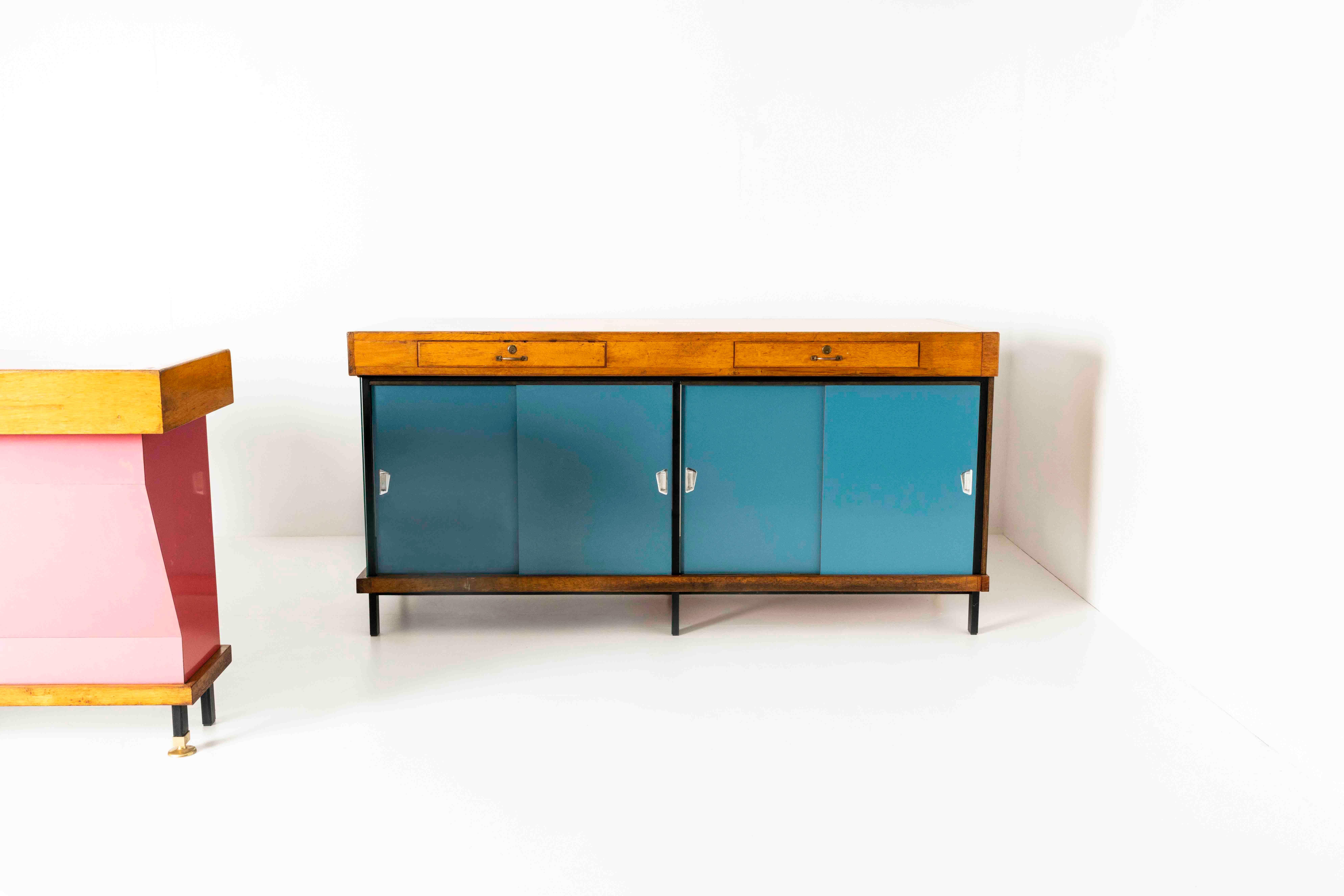 Large Italian Vintage Shop Counter in Pink and Blue, ca 1960s 3