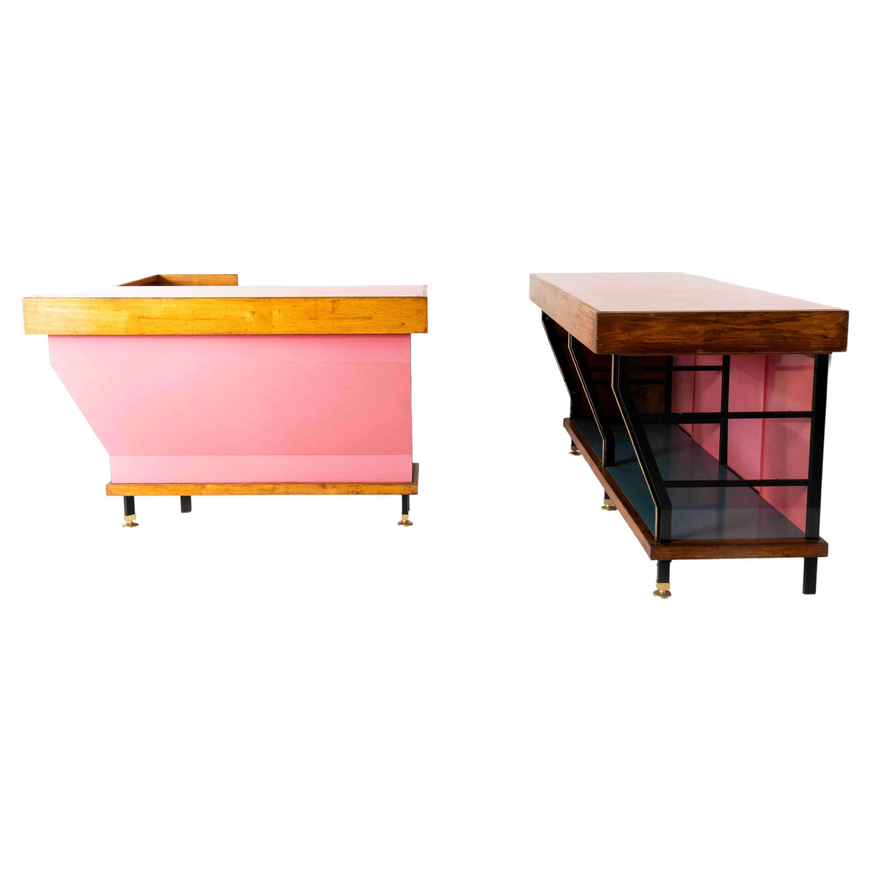 Large Italian Vintage Shop Counter in Pink and Blue, ca 1960s