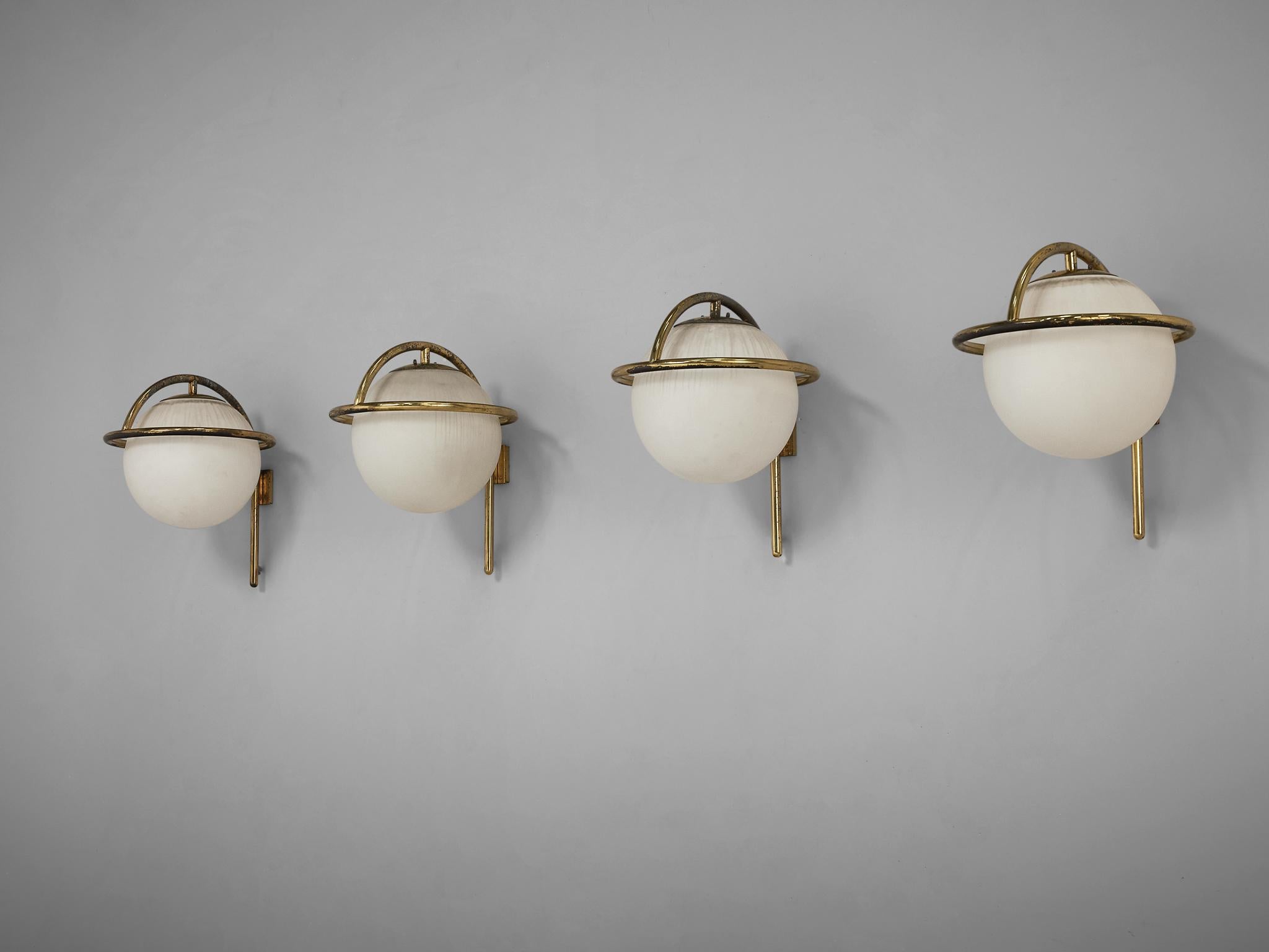 Large Italian Wall Lights in Brass and Opaline Glass 5