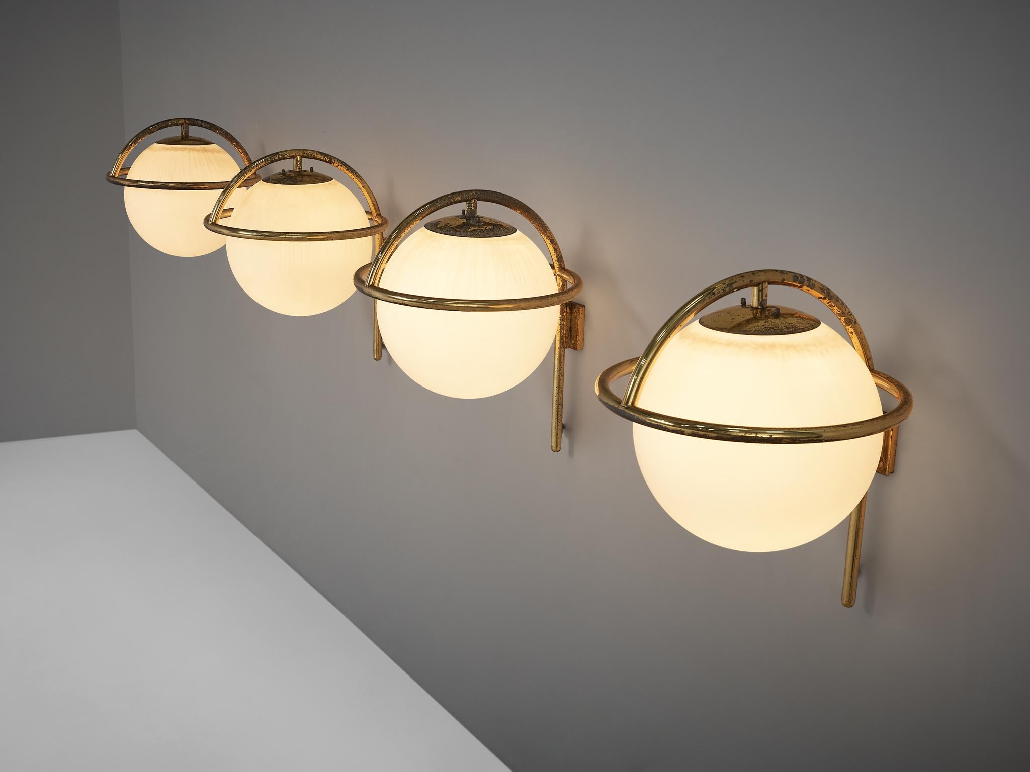 Metal Large Italian Wall Lights in Brass and Opaline Glass