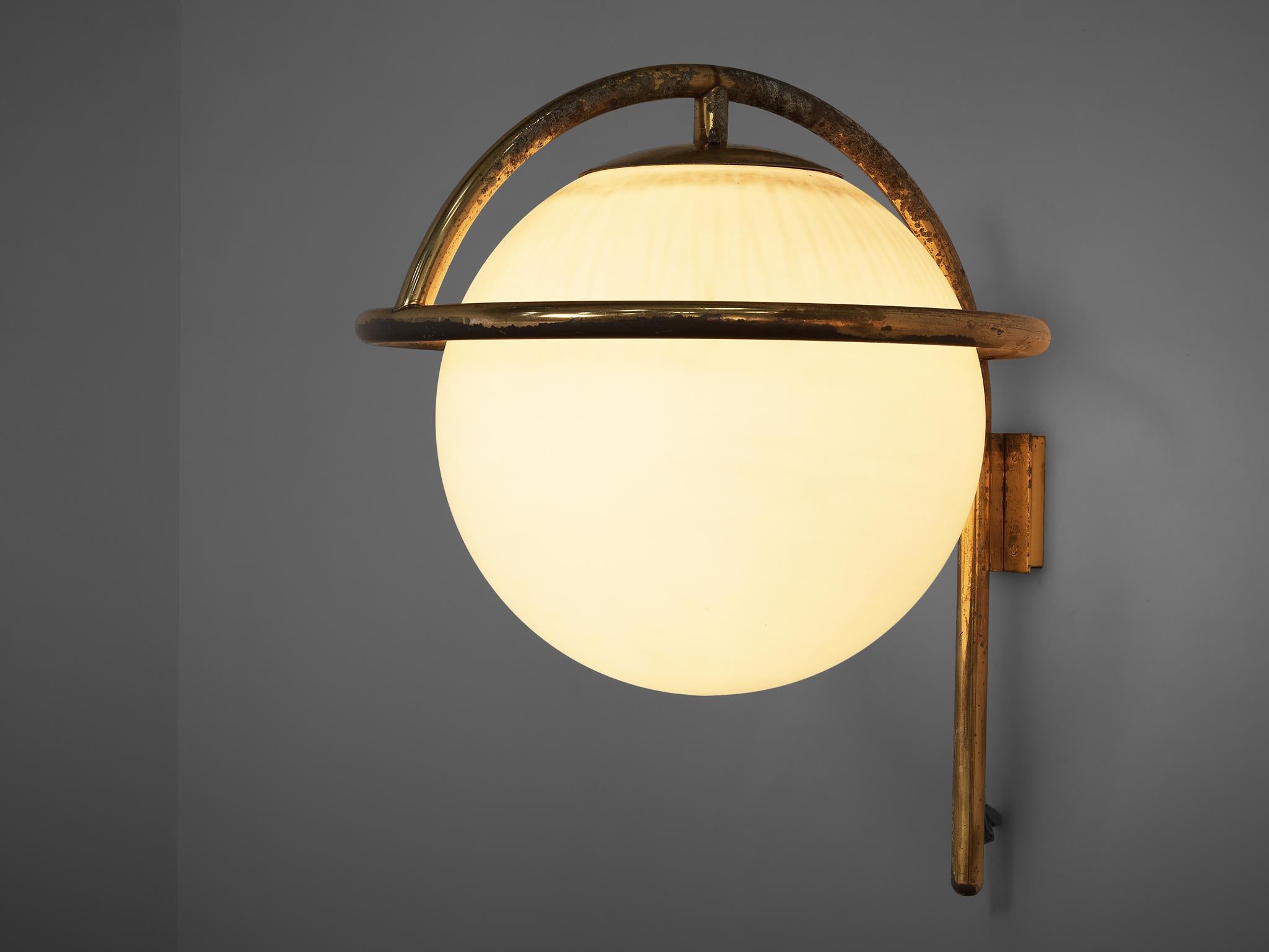 Large Italian Wall Lights in Brass and Opaline Glass 1
