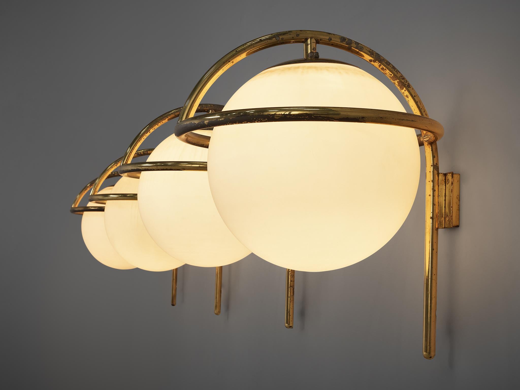 Large Italian Wall Lights in Brass and Opaline Glass 2