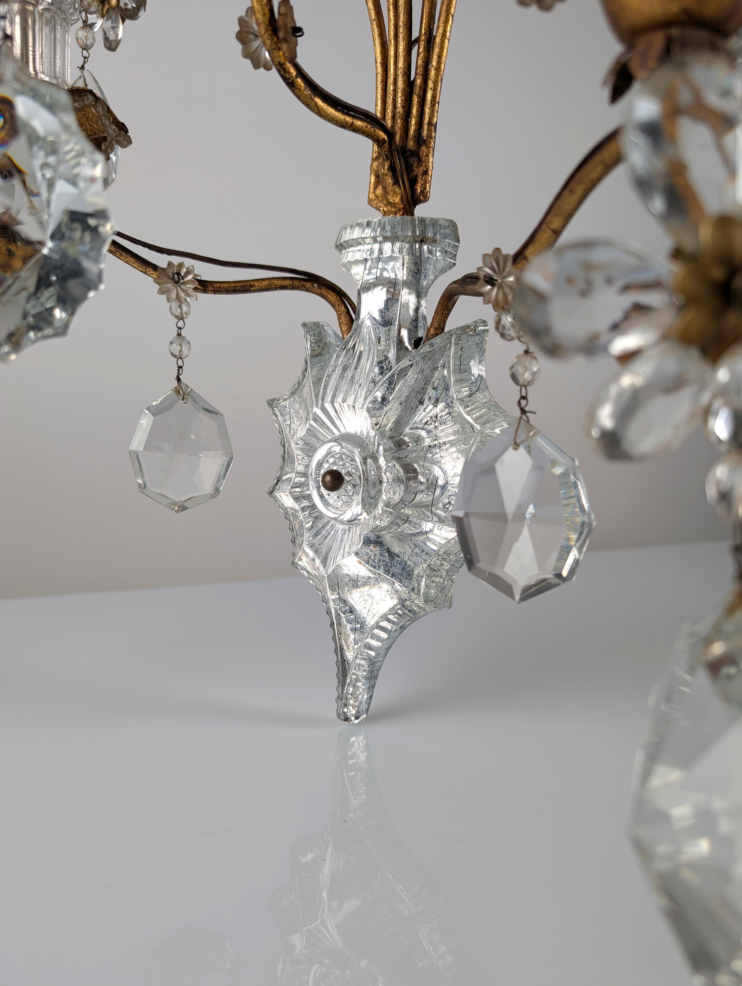 Large Italian Wall Sconce in Cut Crystal, Maison Baguès Style, 1950s For Sale 3