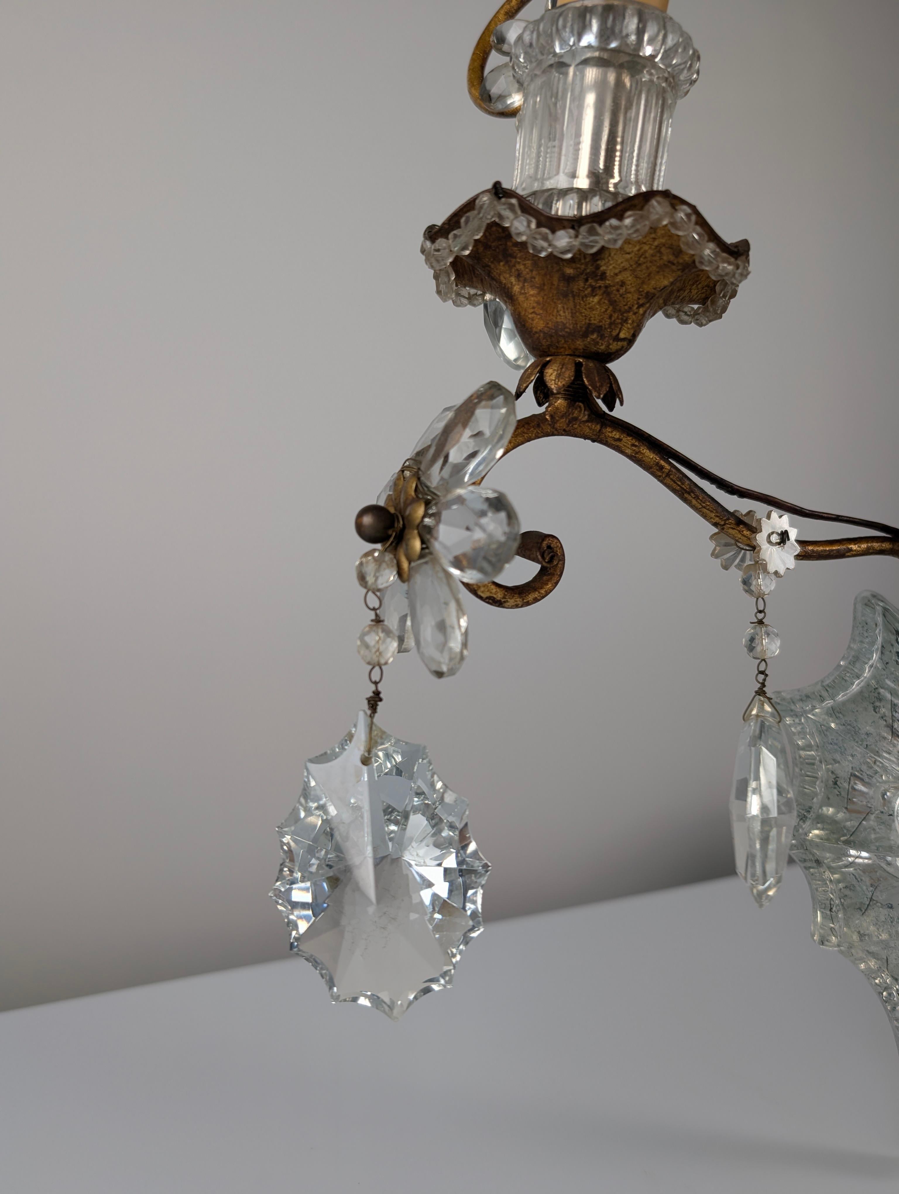 Metal Large Italian Wall Sconce in Cut Crystal, Maison Baguès Style, 1950s For Sale
