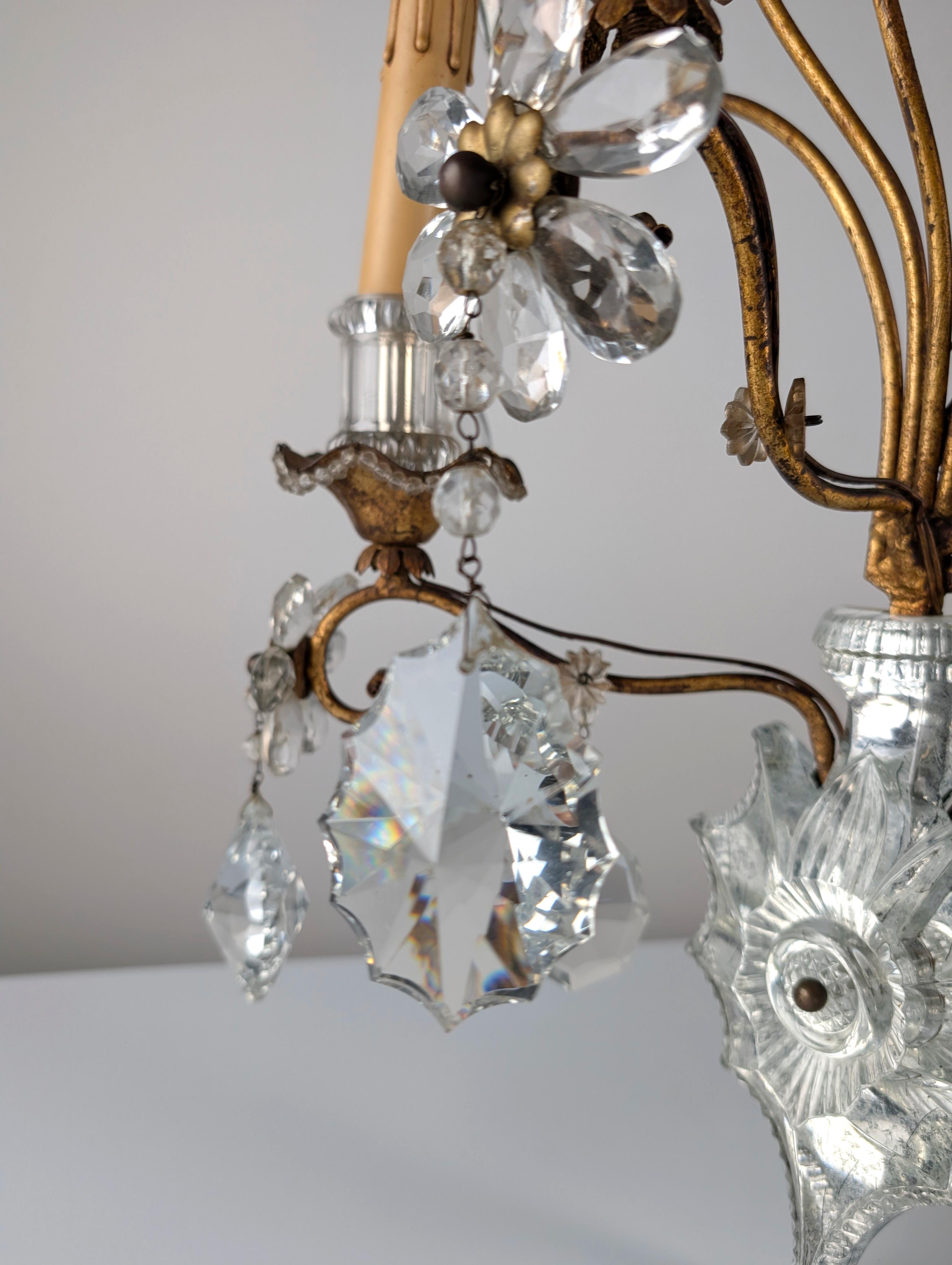 Large Italian Wall Sconce in Cut Crystal, Maison Baguès Style, 1950s For Sale 2
