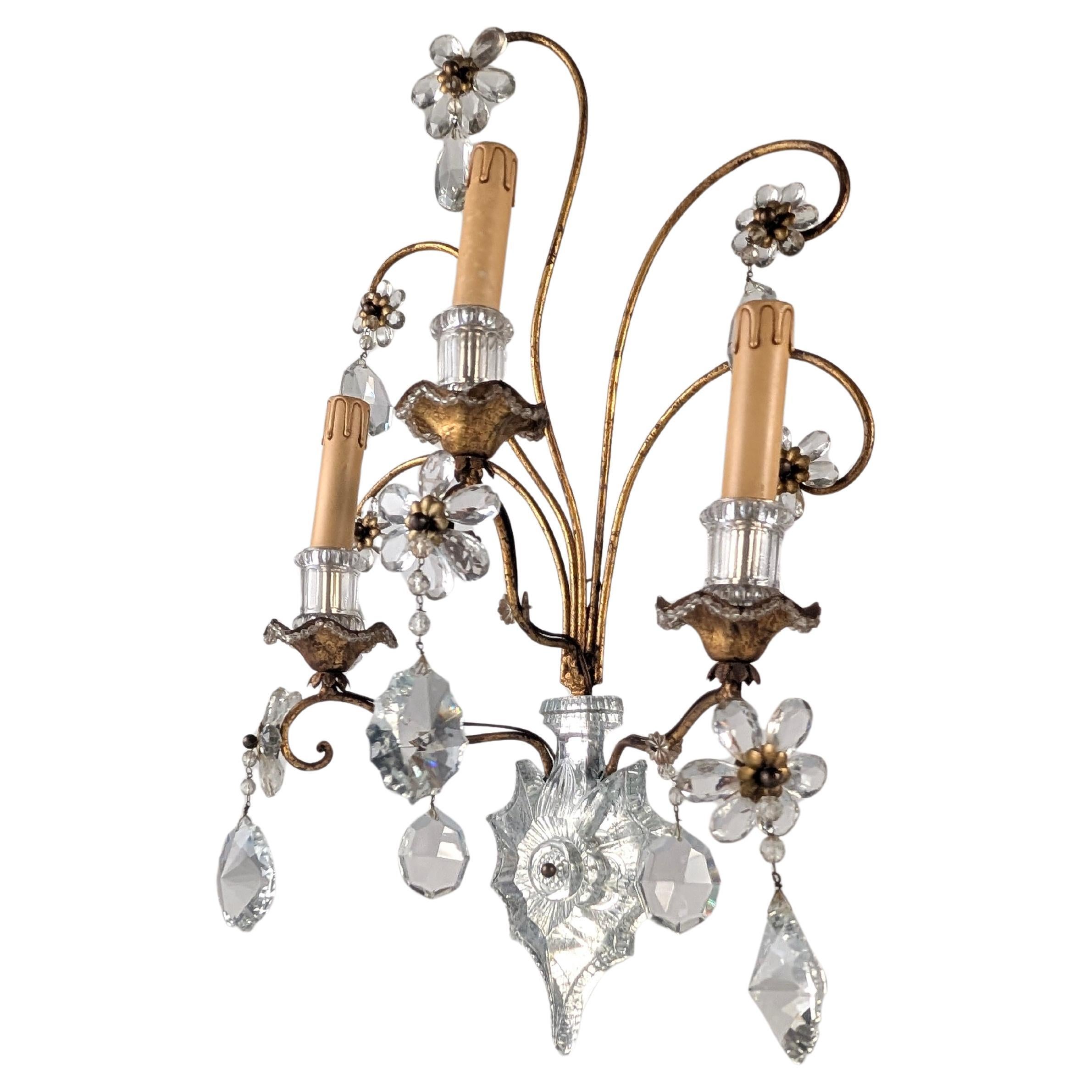 Large Italian Wall Sconce in Cut Crystal, Maison Baguès Style, 1950s