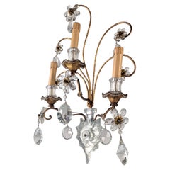 Large Italian Wall Sconce in Cut Crystal, Maison Baguès Style, 1950s