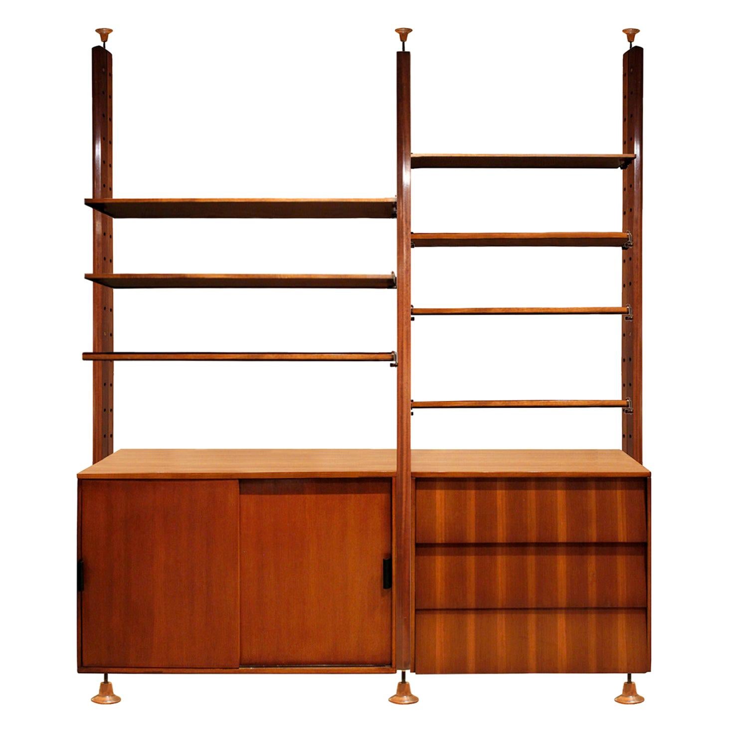 Large Italian Wall Unit in Rosewood, Teak and Mahogany, 1964 For Sale