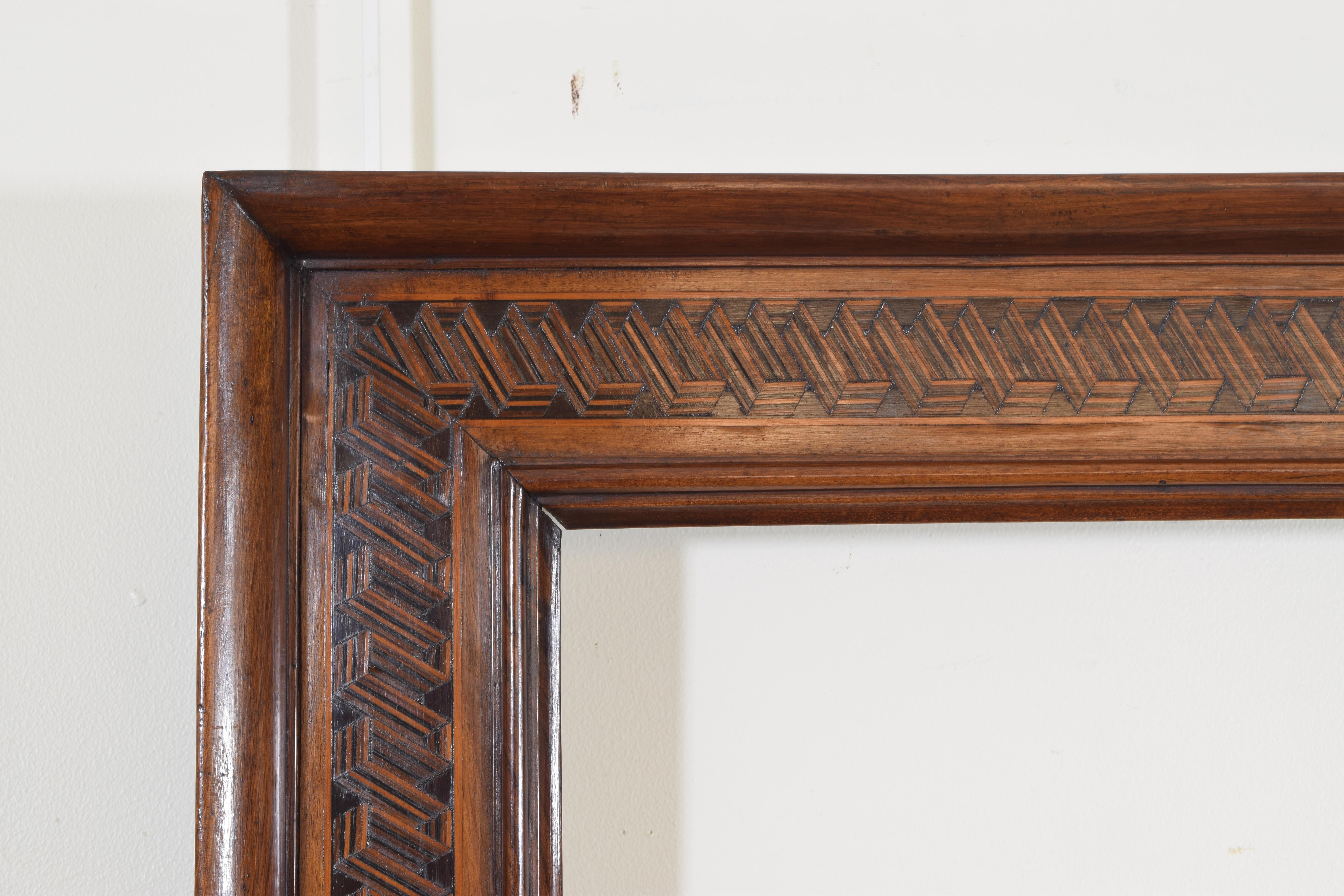 Mid-19th Century Large Italian Walnut and Fruitwood Marquetry Mirror