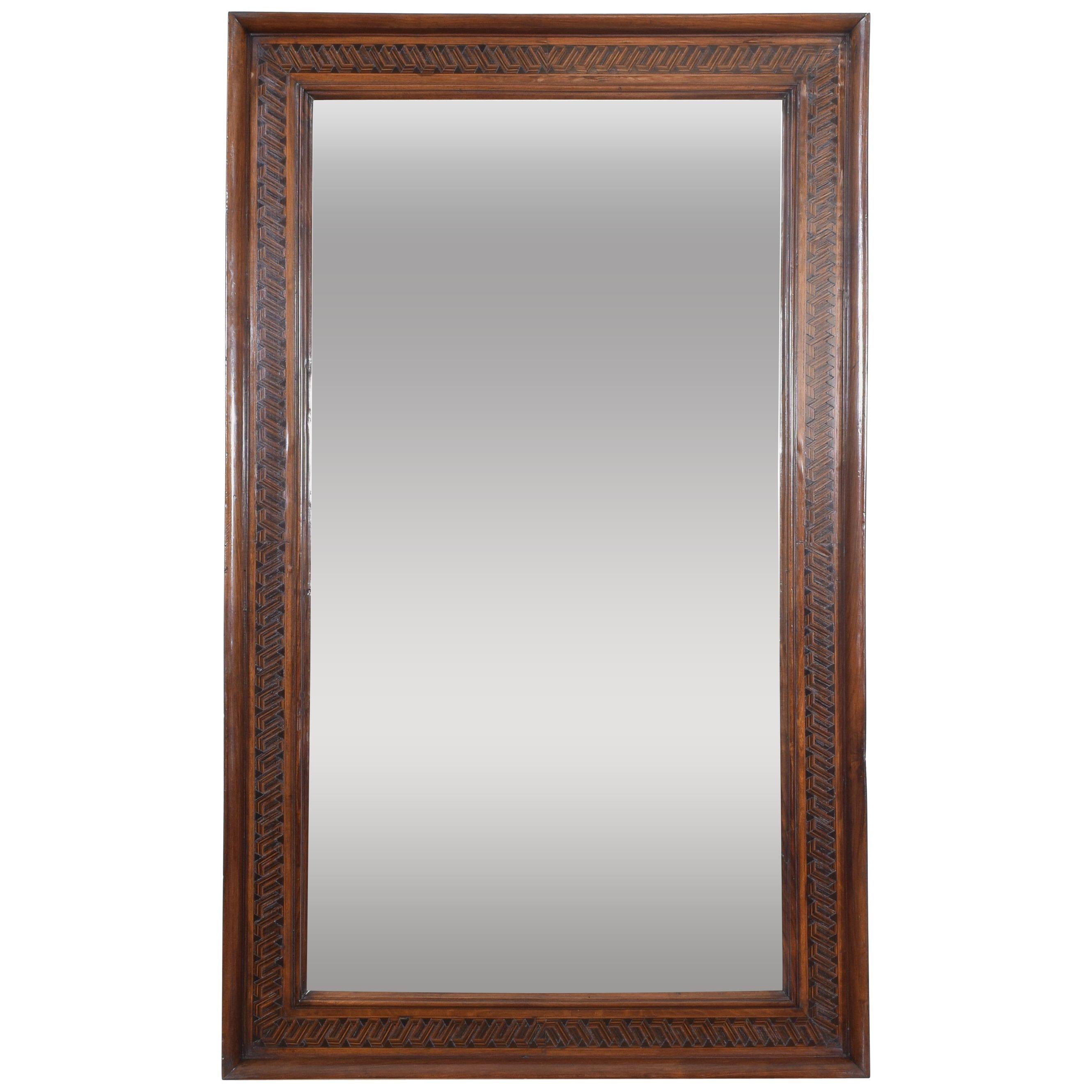 Large Italian Walnut and Fruitwood Marquetry Mirror