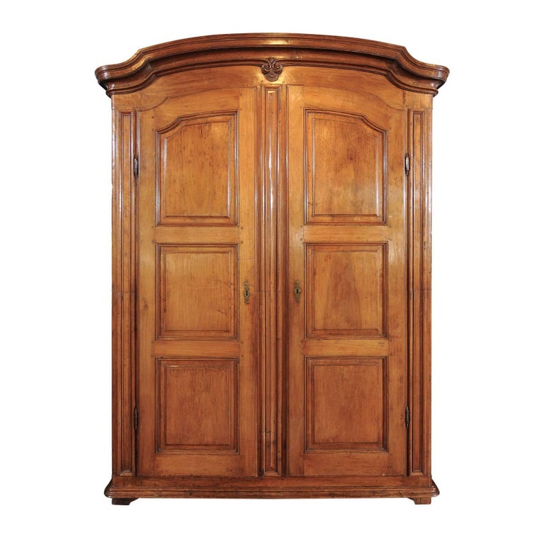Large Italian Walnut Armoire, circa 1800 with Paneled Doors and
