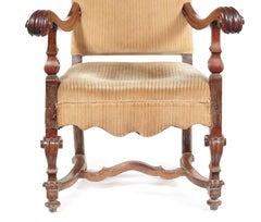 Large Italian Walnut Open Armchair, 17th Century