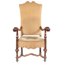 Large Italian Walnut Open Armchair, 17th Century