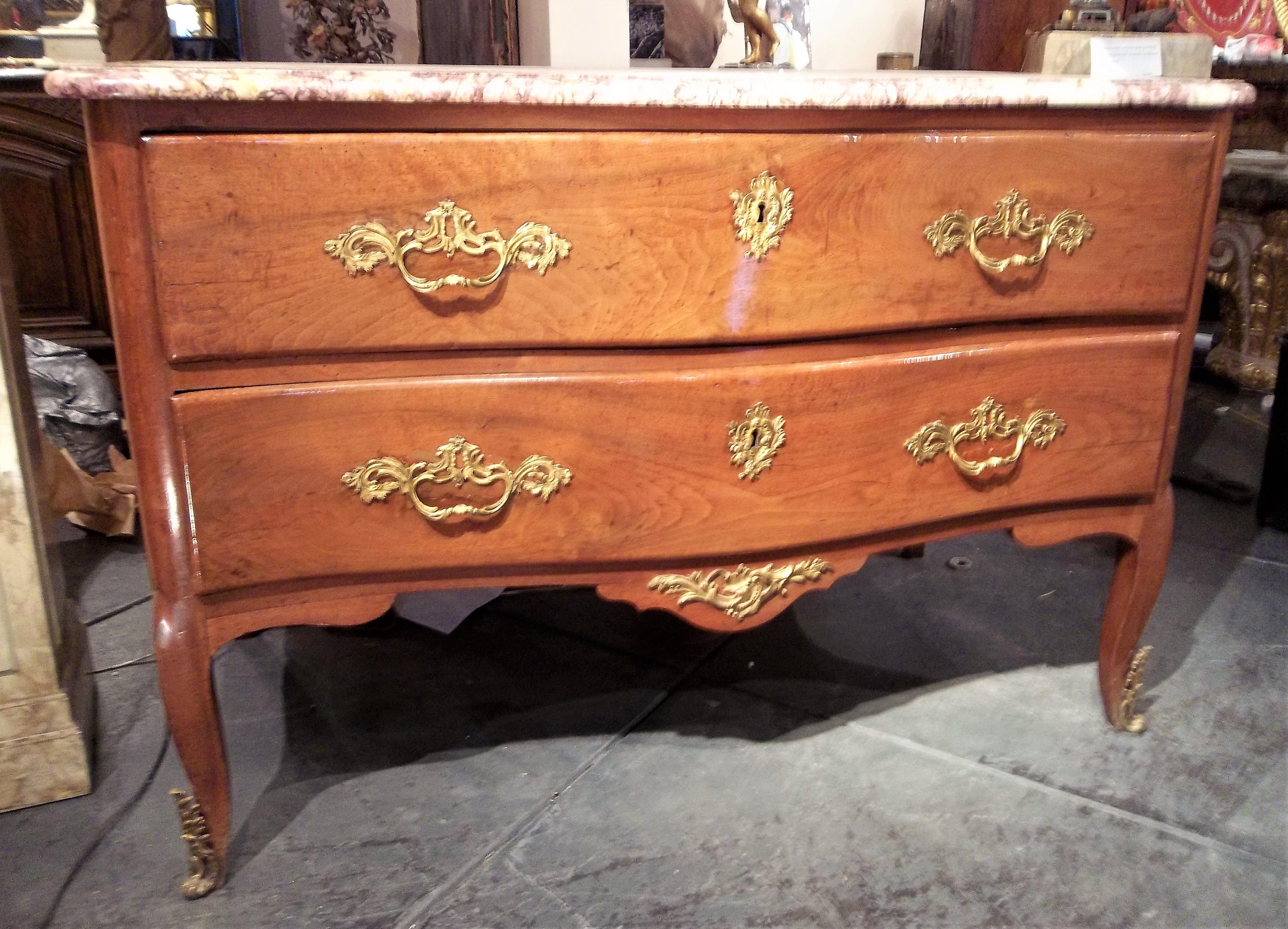 Rococo Large Louis  XV Serpentine Shape Period Commode For Sale