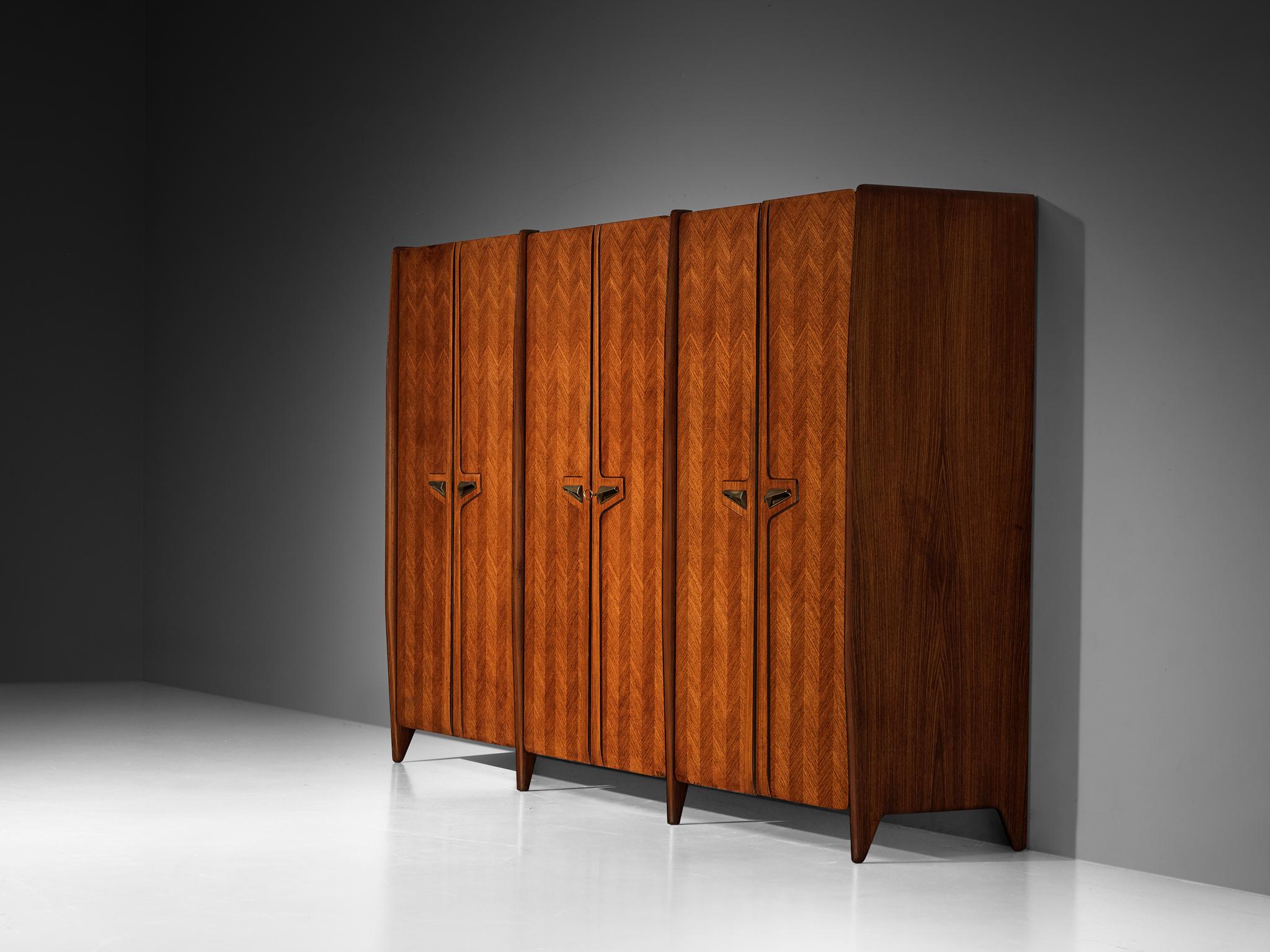 Large Italian Wardrobe in Walnut with Brass Handles 1
