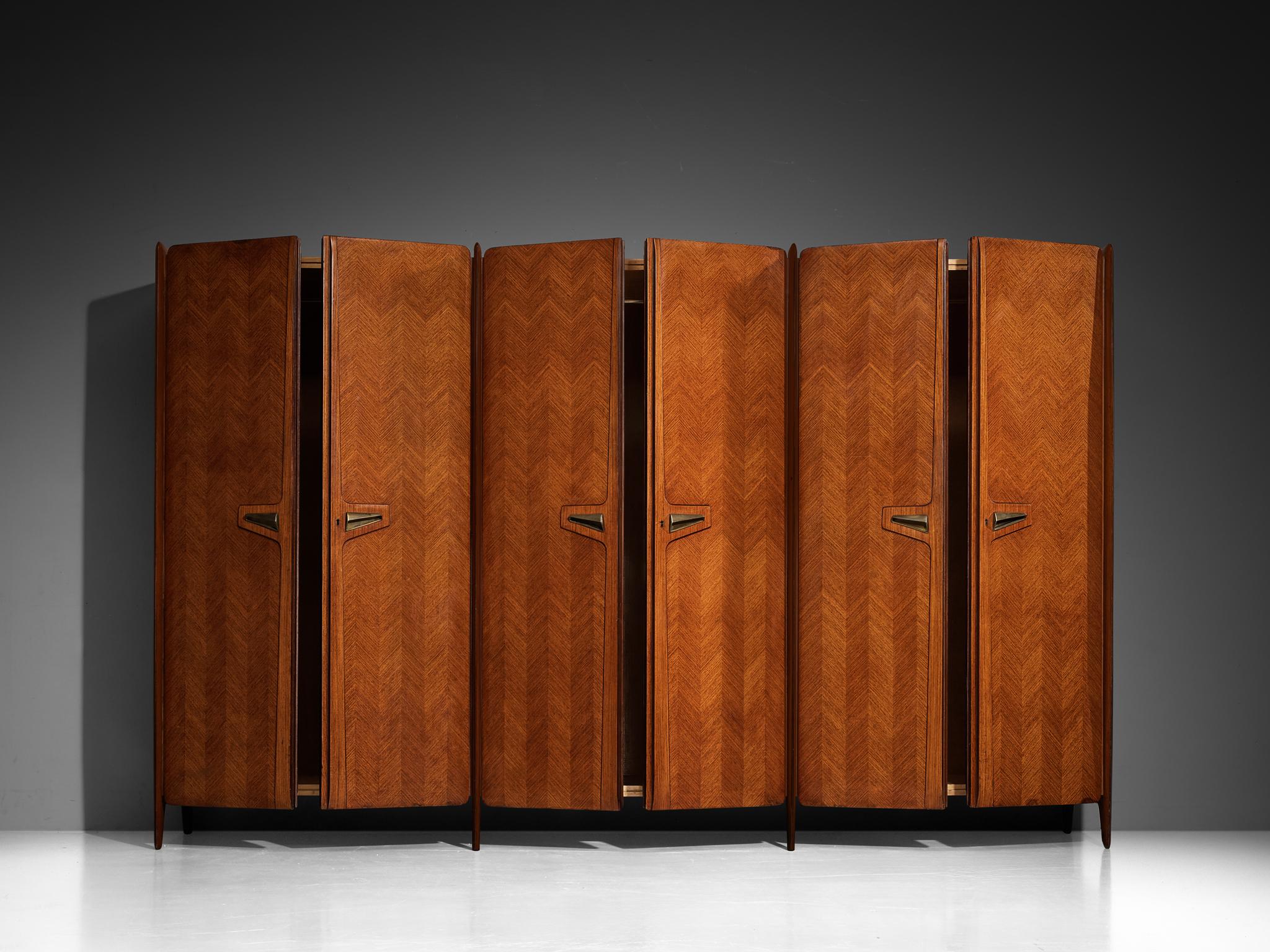 Large Italian Wardrobe in Walnut with Brass Handles 2