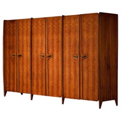 Large Italian Wardrobe in Walnut with Brass Handles
