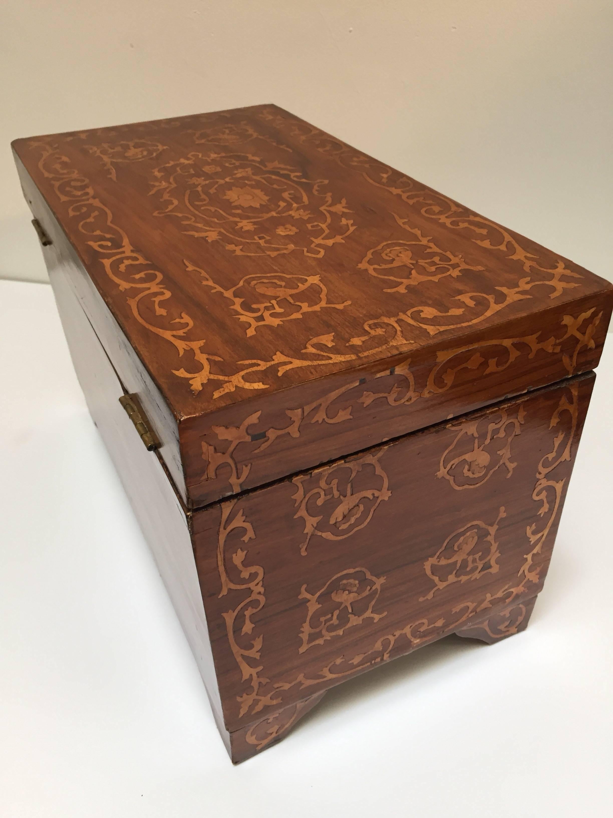 Romantic Large Italian Wedding Chest Inlaid with Precious Fruitwood