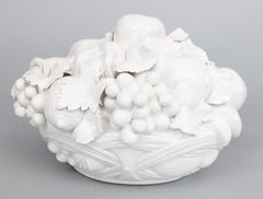 Large Italian White Blanc De Chine Creamware Fruit Basket Centerpiece, c. 1950