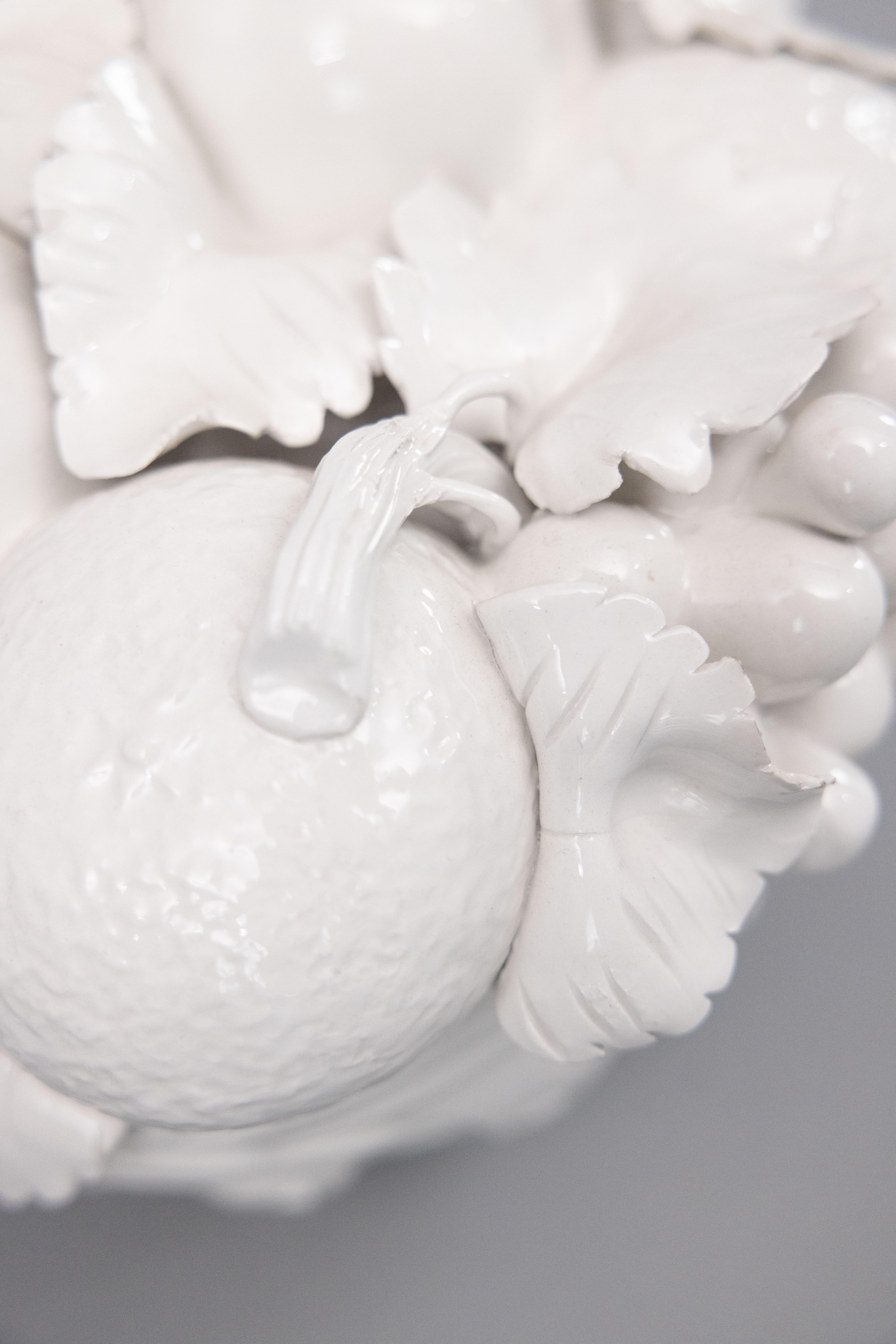 Ceramic Large Italian White Blanc De Chine Creamware Fruit Basket Centerpiece, c. 1950 For Sale
