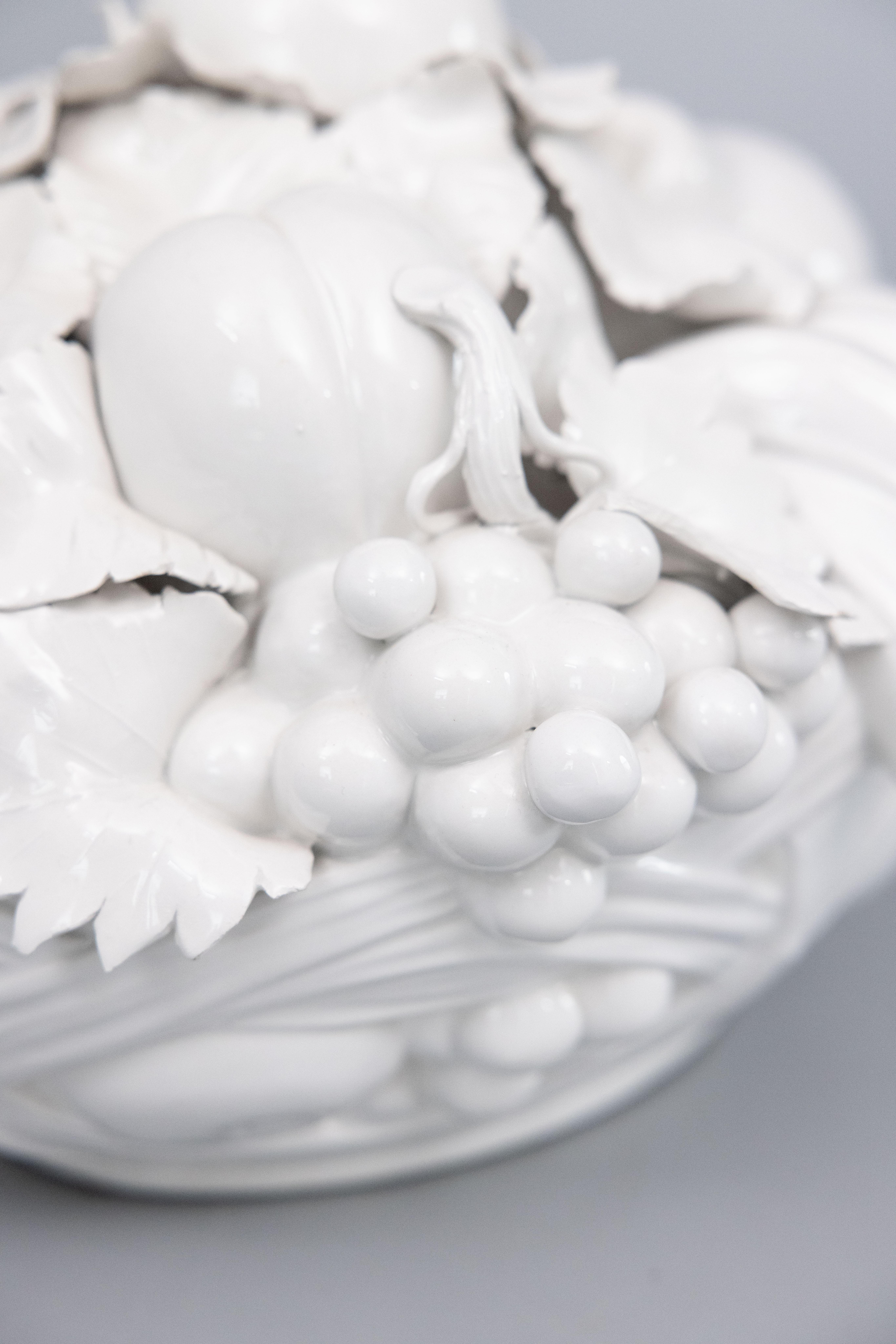 Large Italian White Blanc De Chine Creamware Fruit Basket Centerpiece, c. 1950 For Sale 1