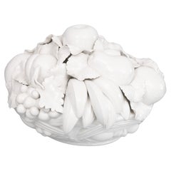 Large Italian White Blanc De Chine Creamware Fruit Basket Centerpiece, c. 1950
