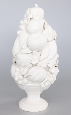 Large Italian White Blanc de Chine Creamware Fruit Topiary