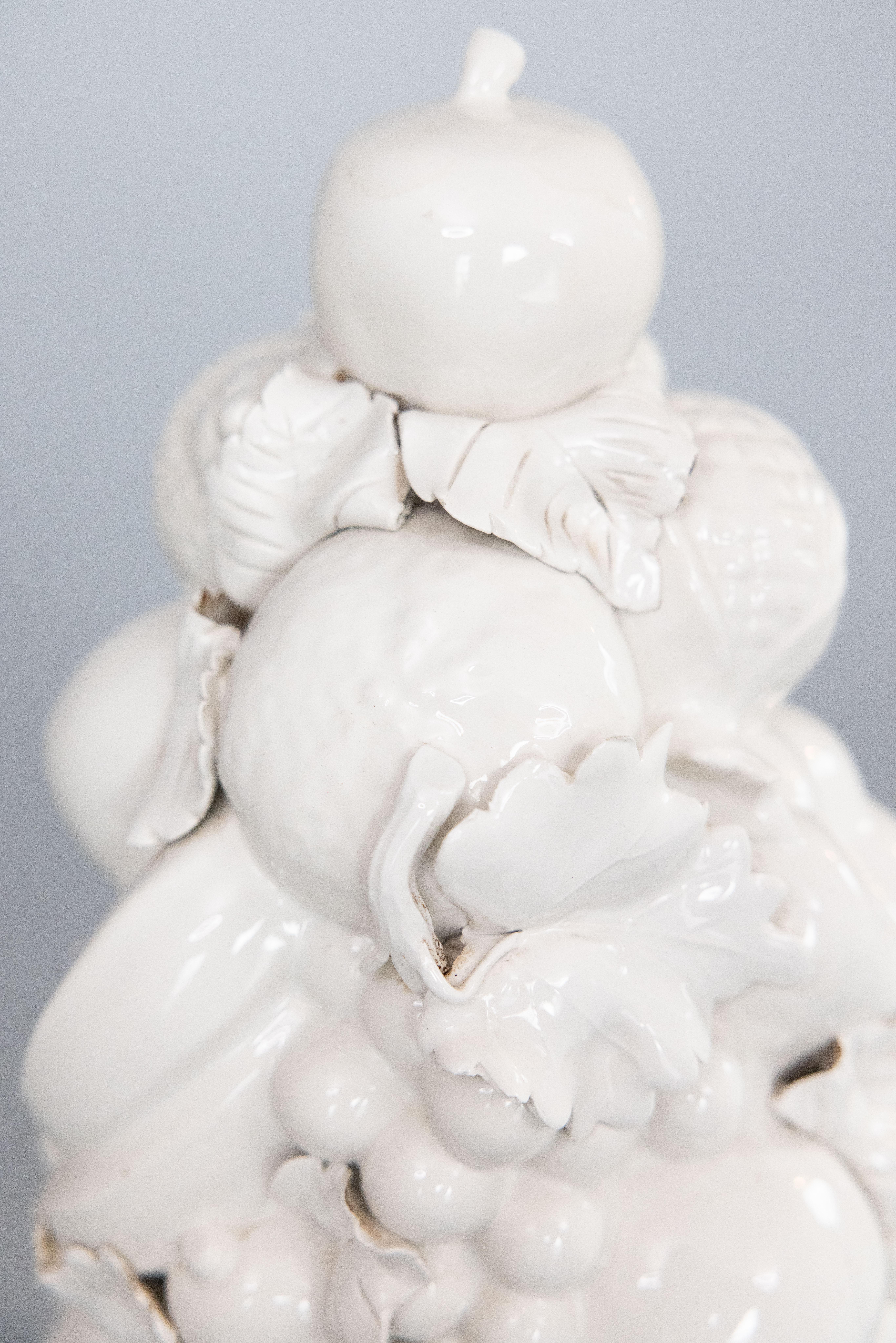 Large Italian White Blanc de Chine Creamware Fruit Topiary In Good Condition In Pearland, TX