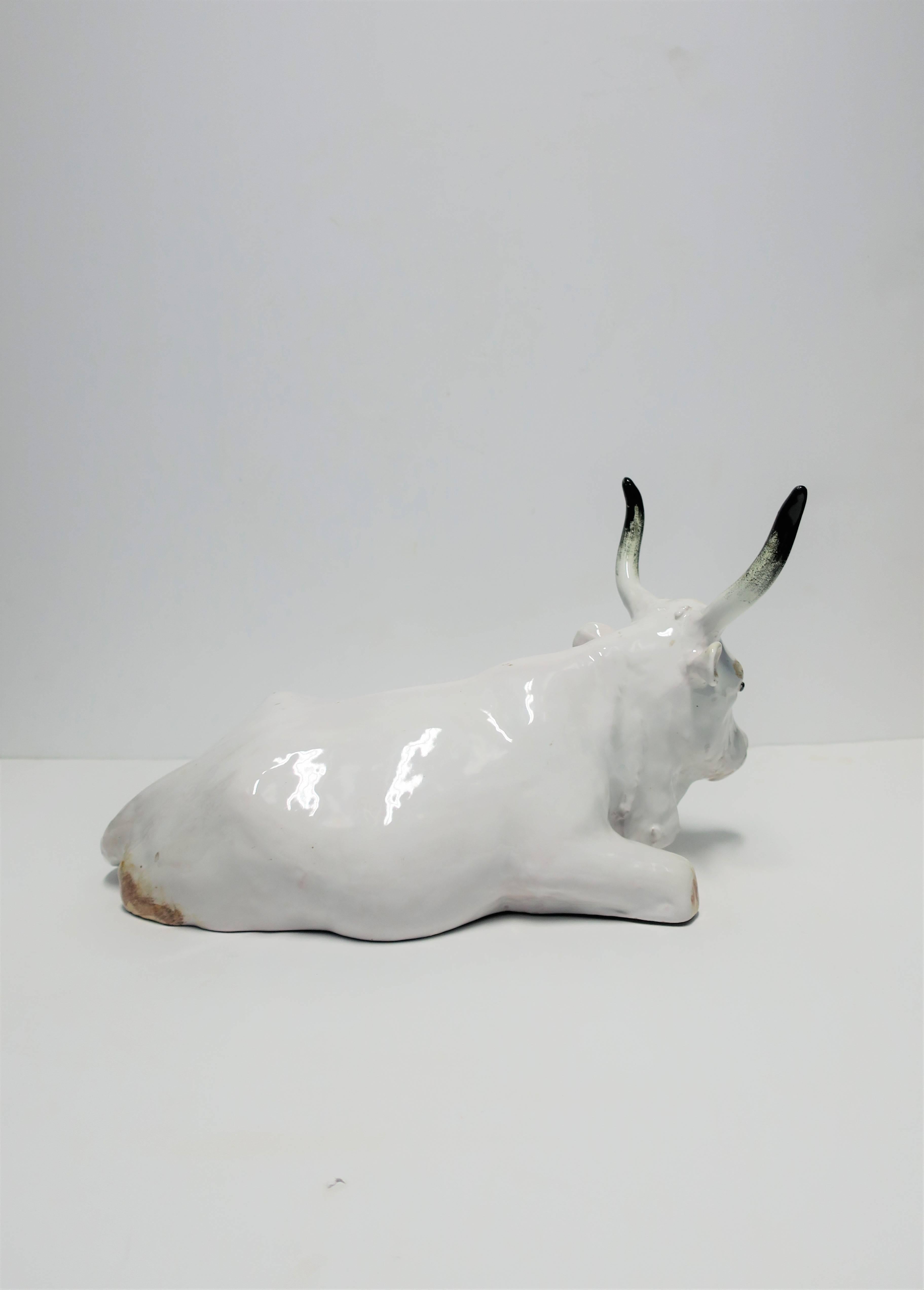 Italian White Pottery Animal Bovine Cow Sculpture 1